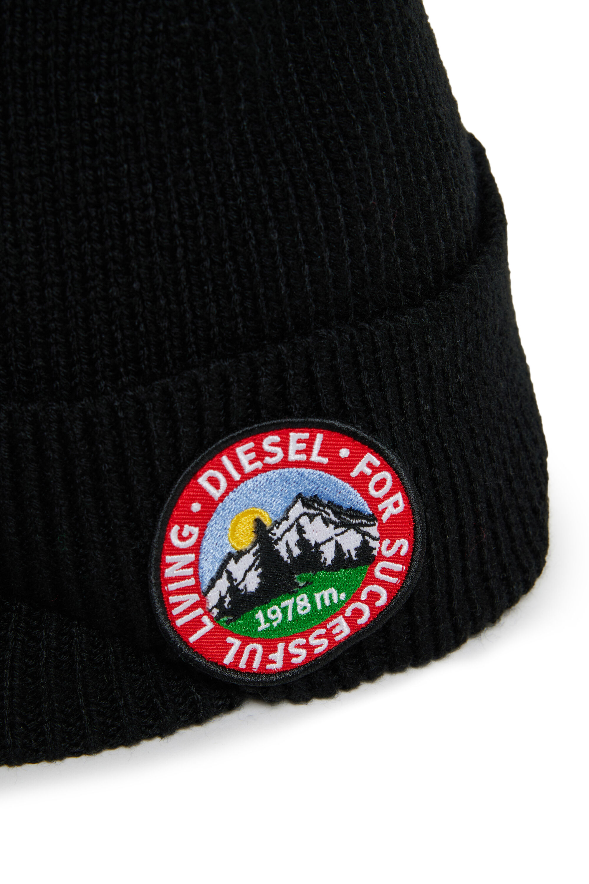 Diesel - FMONTI, Berretto con visiera in maglia di lana a coste Unisex in Nero - 3