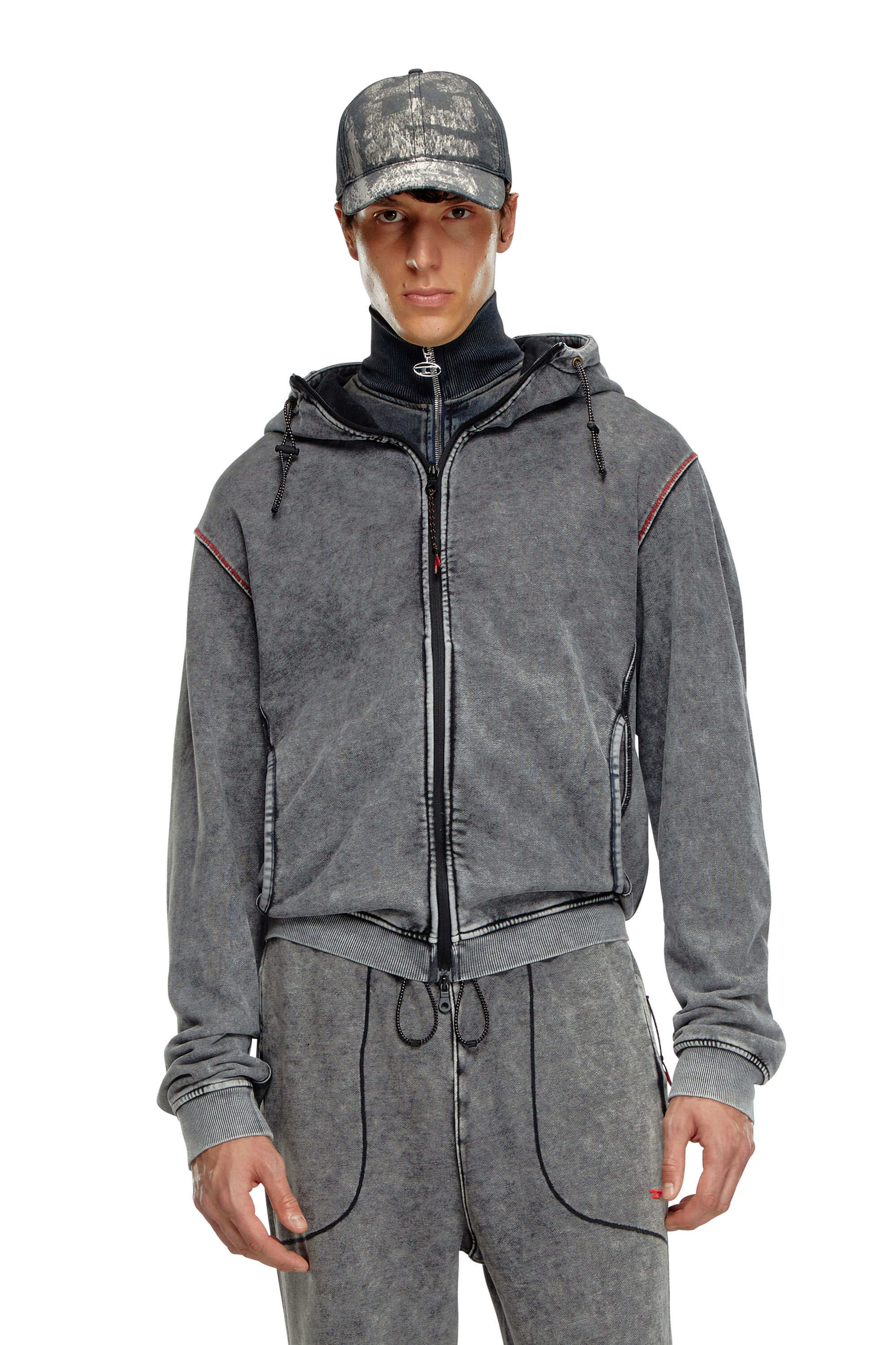 Diesel - AMST-TRANE-HT48, Hoodie sfumato con zip posteriore Uomo in Grigio - 3