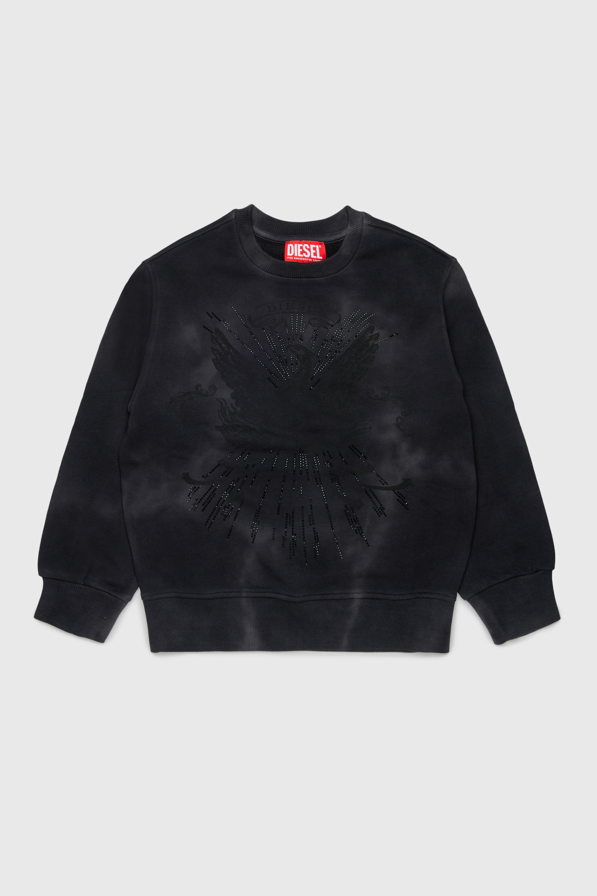 Diesel - SFIN OVER, Felpa effetto nuvolato con motivo fenice Uomo in Nero - 1