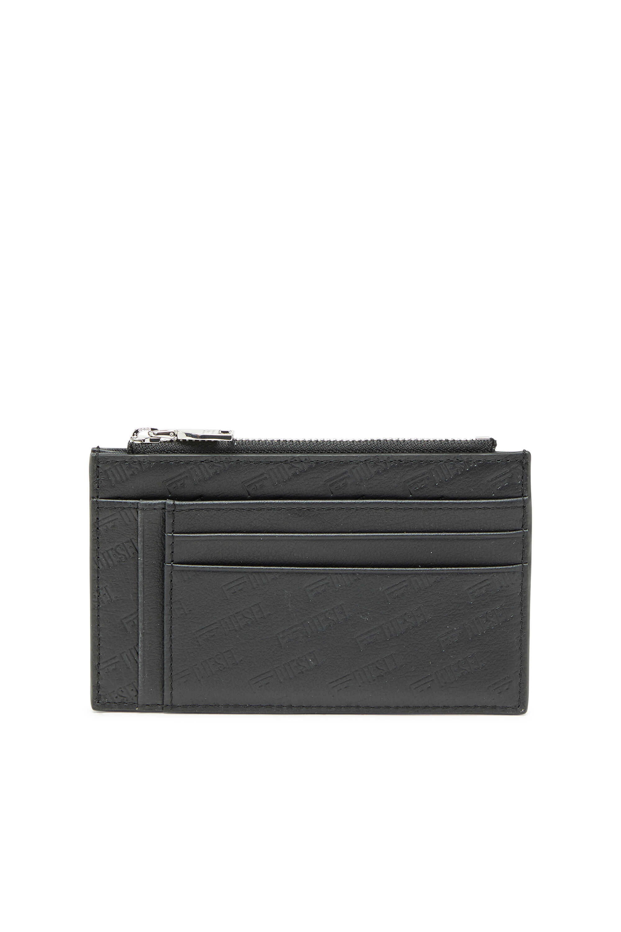 Diesel - MONOGRAM CARD CASE VI, Portacarte in pelle con tasca zip e lavorazione embossing Uomo in Nero - 1