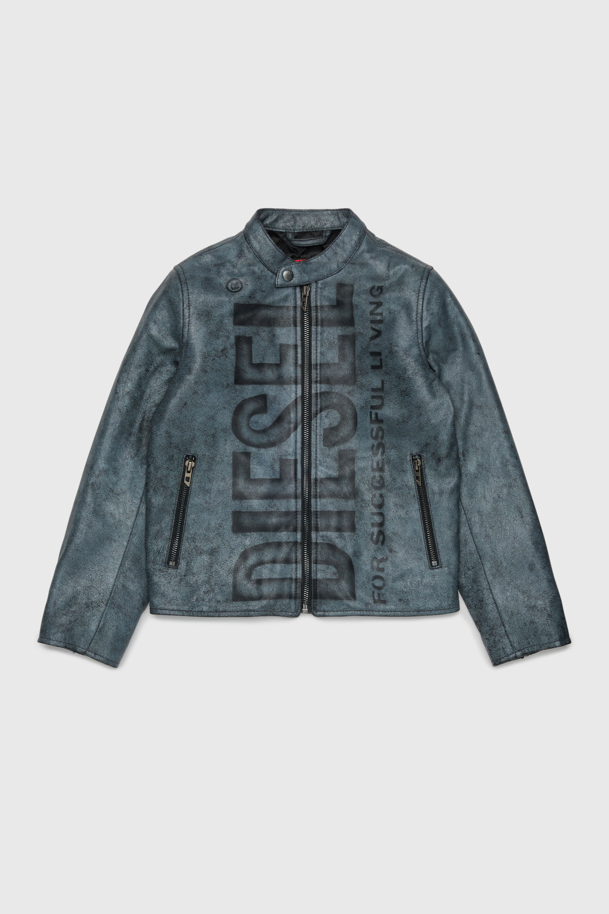 Diesel - JLEVERT, Giacca biker in pelle con maxi logo Uomo in Nero - 1