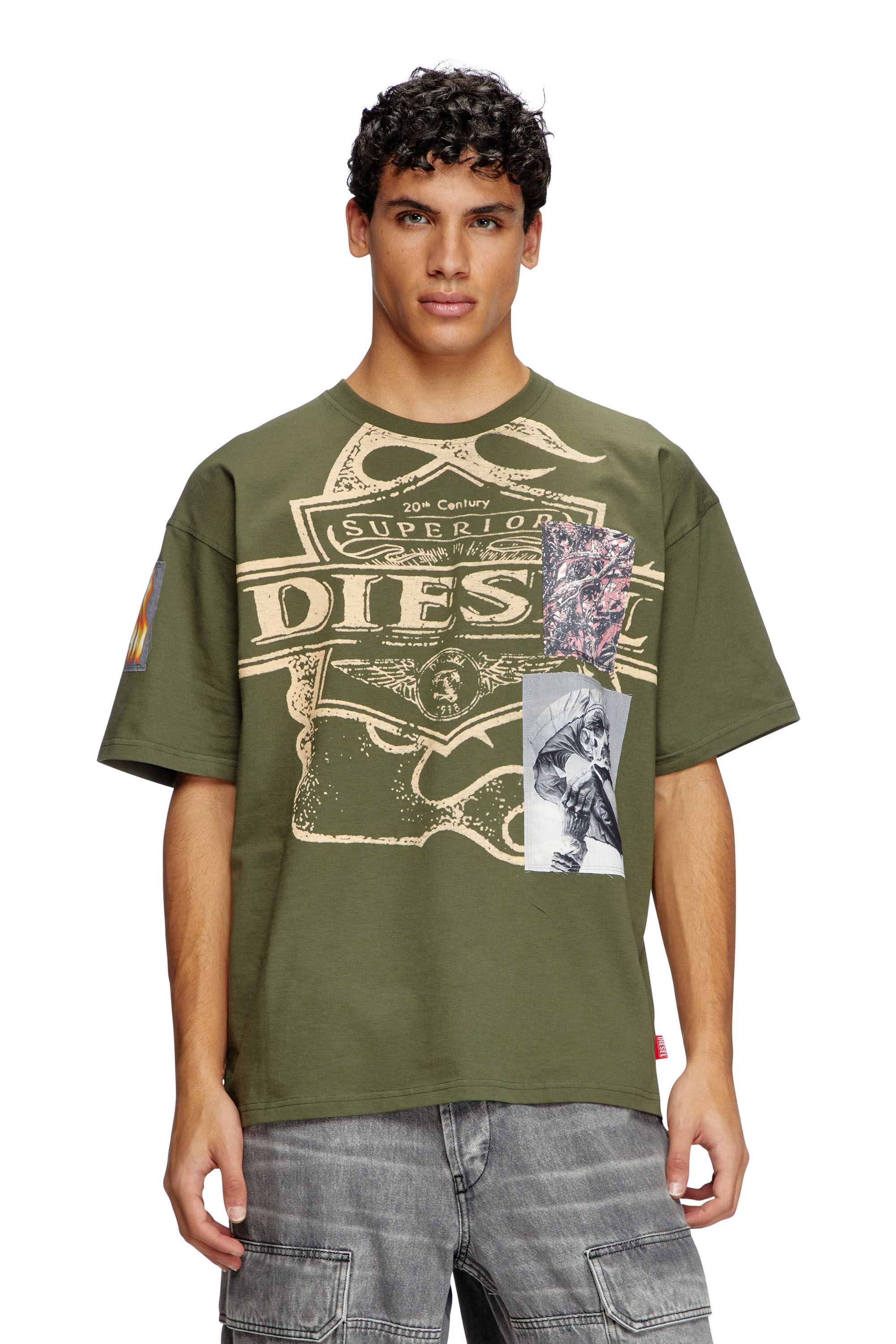 Diesel - T-BOXT-SLITS-R8, T-shirt con dettaglio patch Uomo in Verde - 3