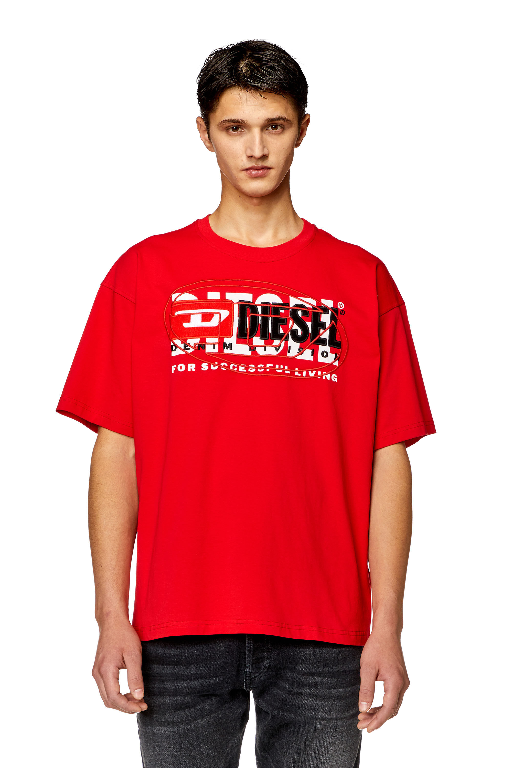 Diesel - T-BOXT, T-shirt con logo sovrapposto Uomo in Rosso - 2