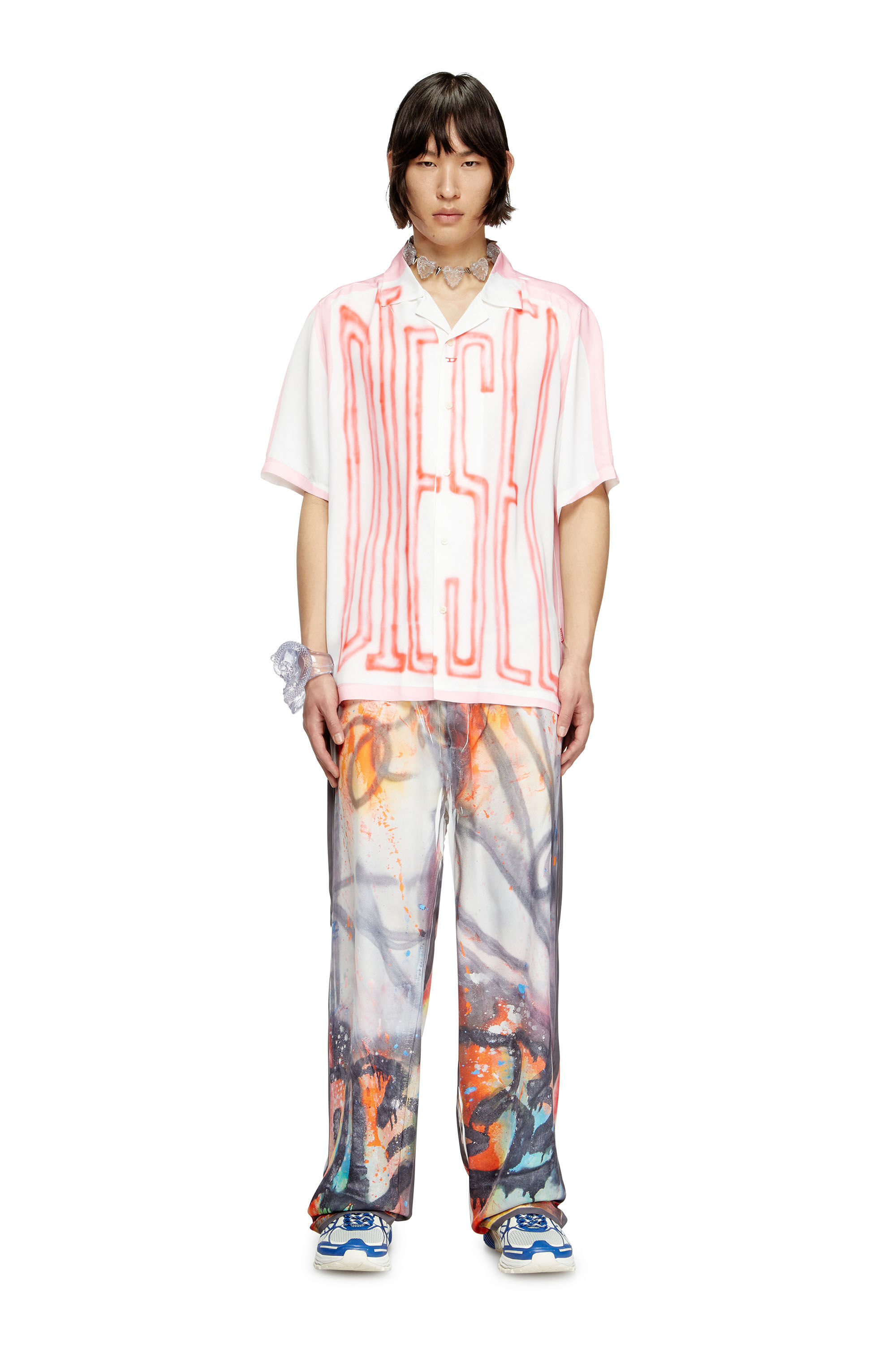 Diesel - C-PAROSHORT-GRAFFITI-FRA, Camicia bowling in raso con logo graffiti Unisex in Multicolor - 1