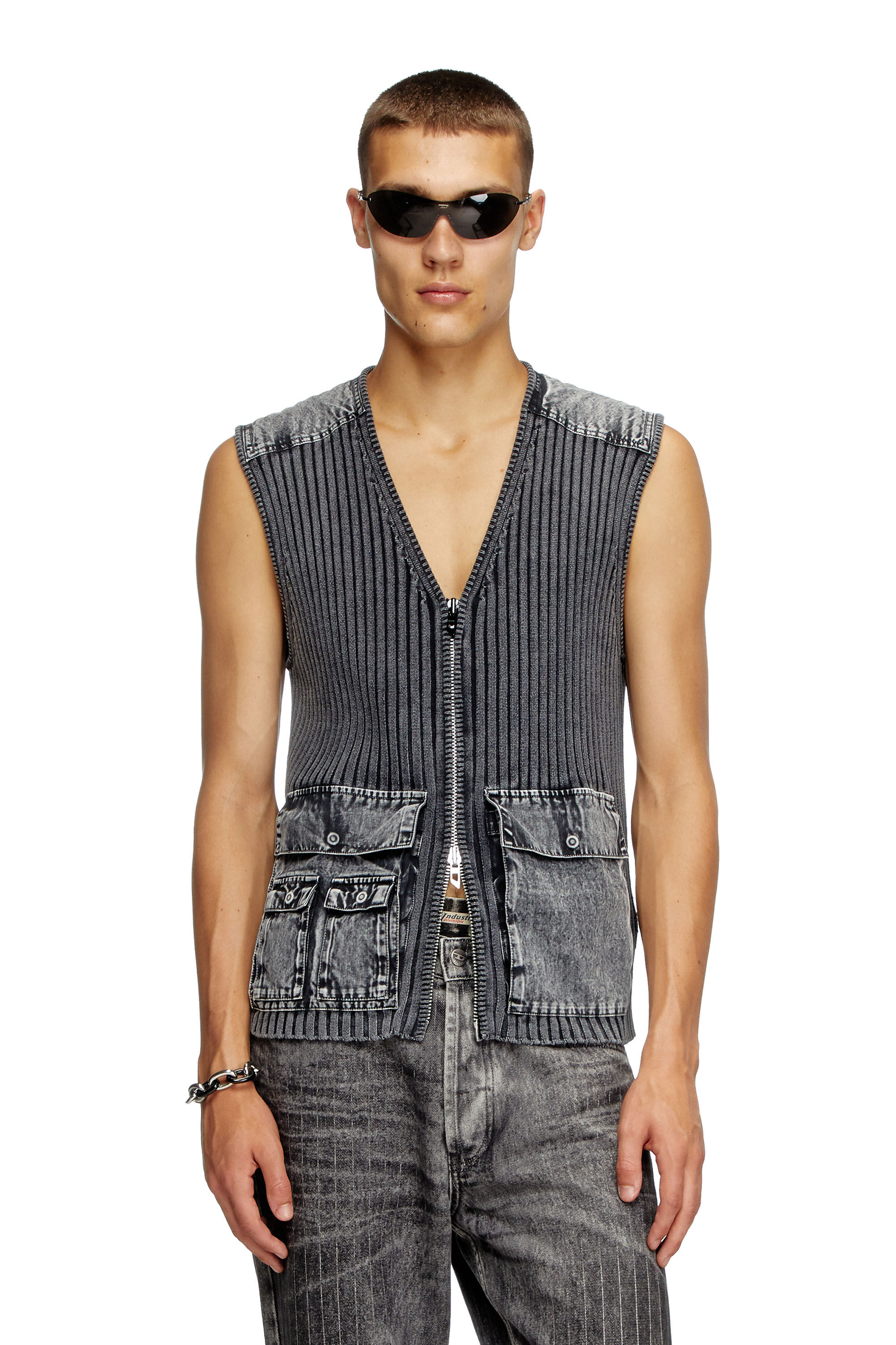 Diesel - K-MARGIE, Gilet utility con pannelli a contrasto Uomo in Grigio - 3