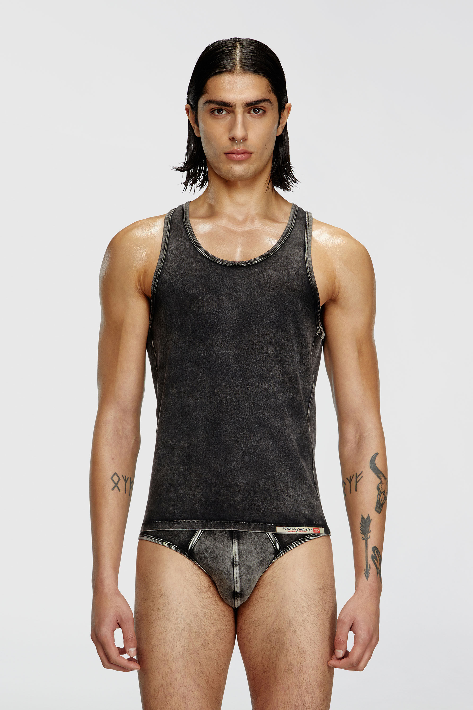 Diesel - WALTY-DNM, Man's Denim-effect tank top in Black - 3