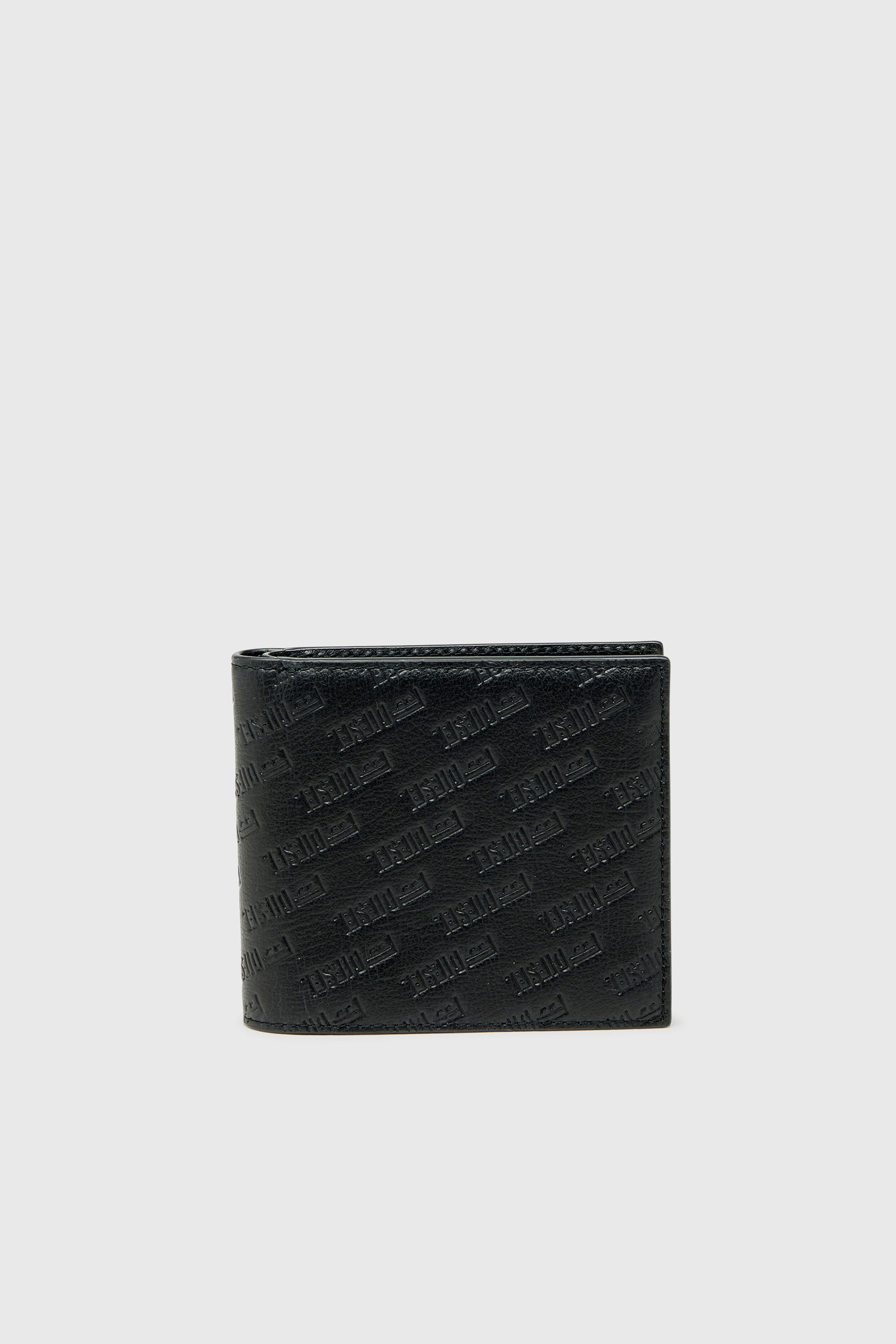 Diesel - MONOGRAM BI-FOLD COIN S 3D, Portafoglio in pelle a due ante con logo all-over embossato Uomo in Nero - 1