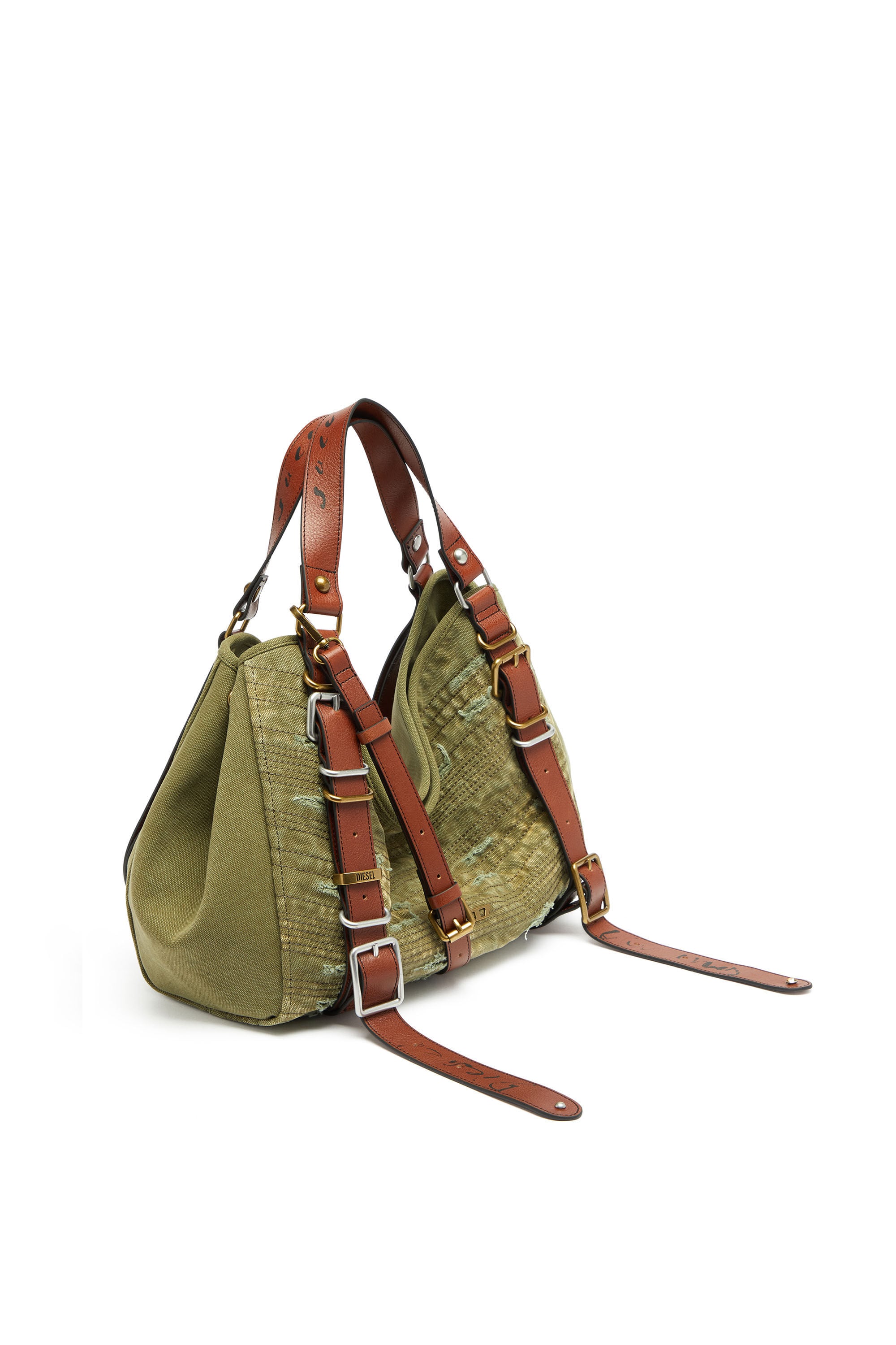 Diesel - D-ONE TOPHANDLE M, D-One-Borsa media a mano in tela effetto distressed Unisex in Verde - 5