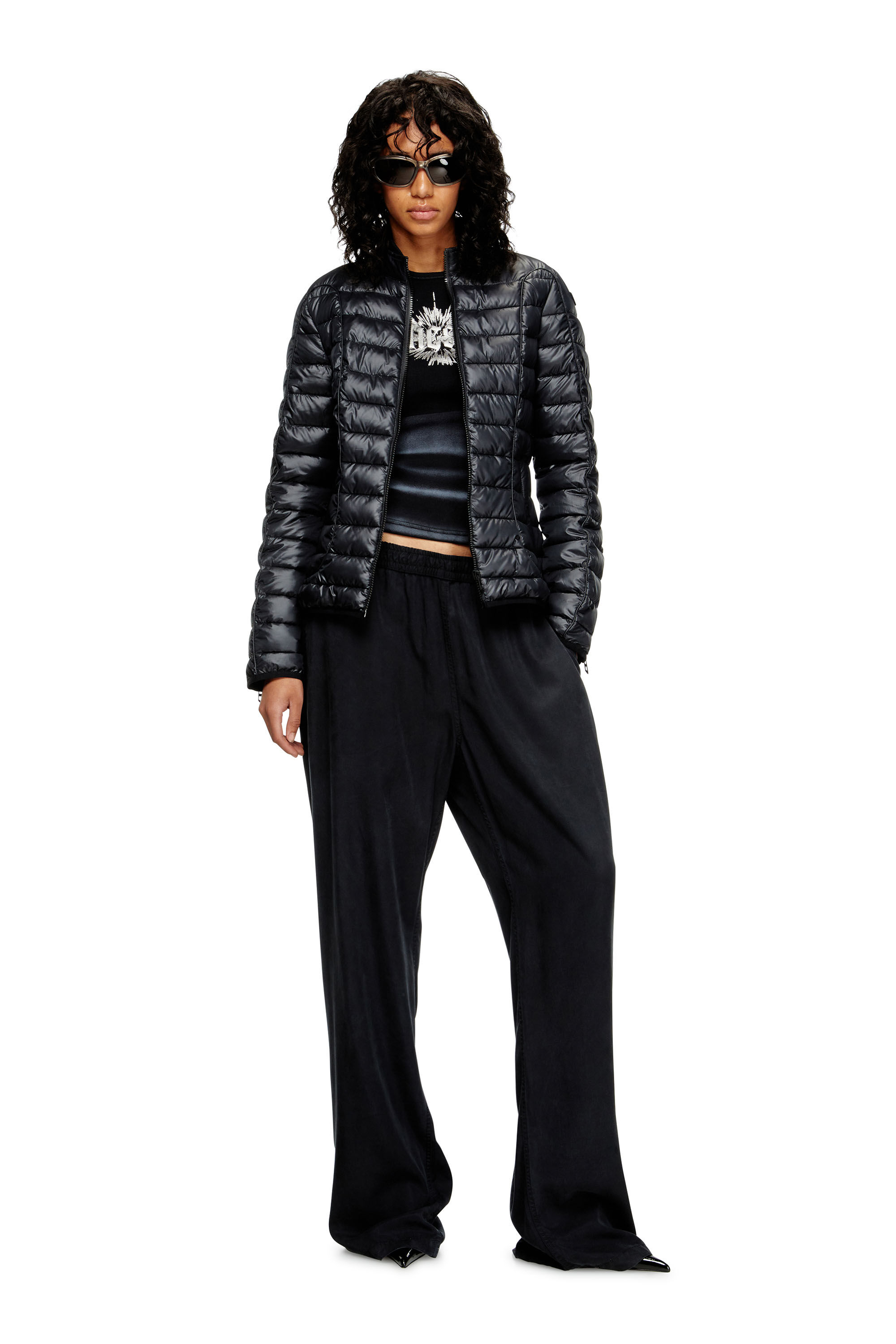 Diesel - W-PILOT-FEM, Giacca imbottita con dettagli biker Donna in Nero - 1