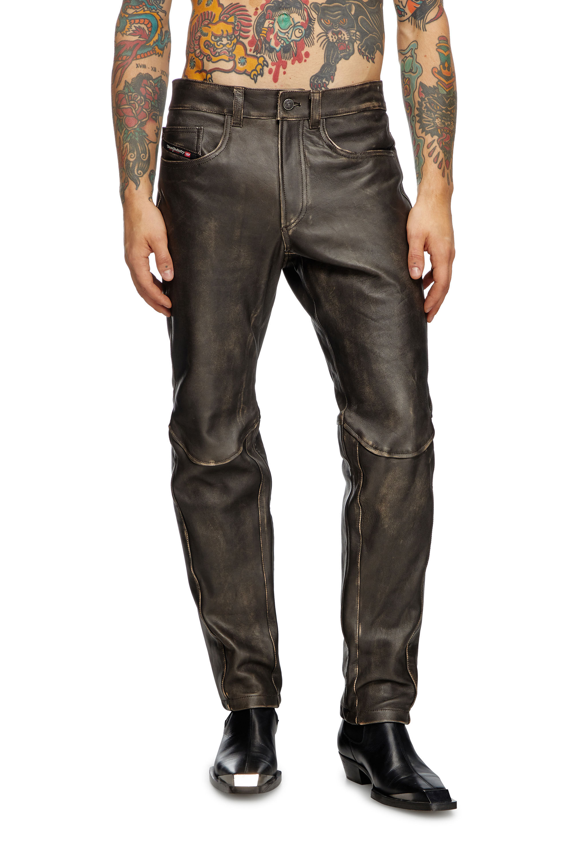 Pantaloni in pelle distressed Uomo Nero Diesel