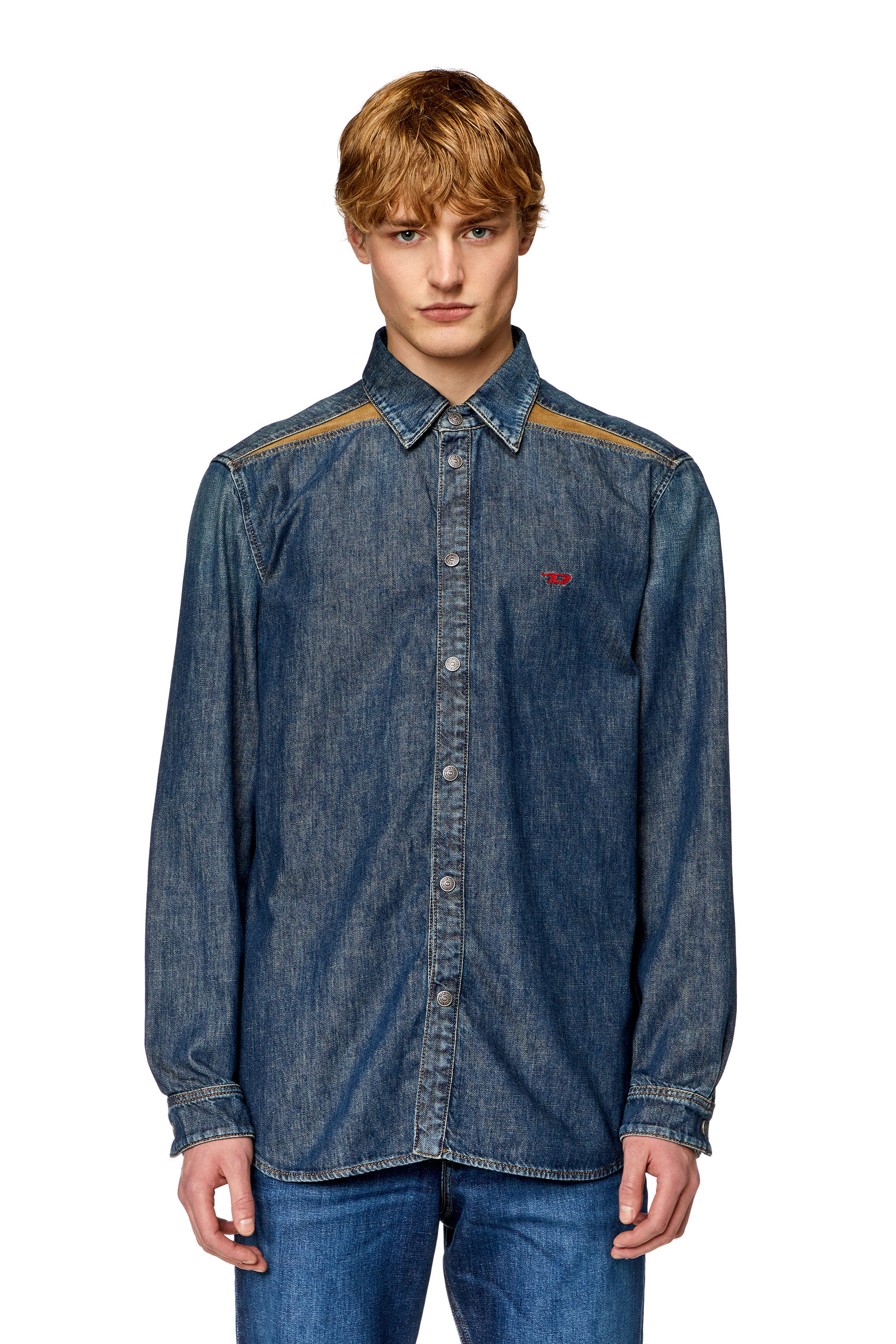 Diesel - D-SIMPLY-RS-D, Camicia in denim con pannelli a contrasto Uomo in Blu - 2