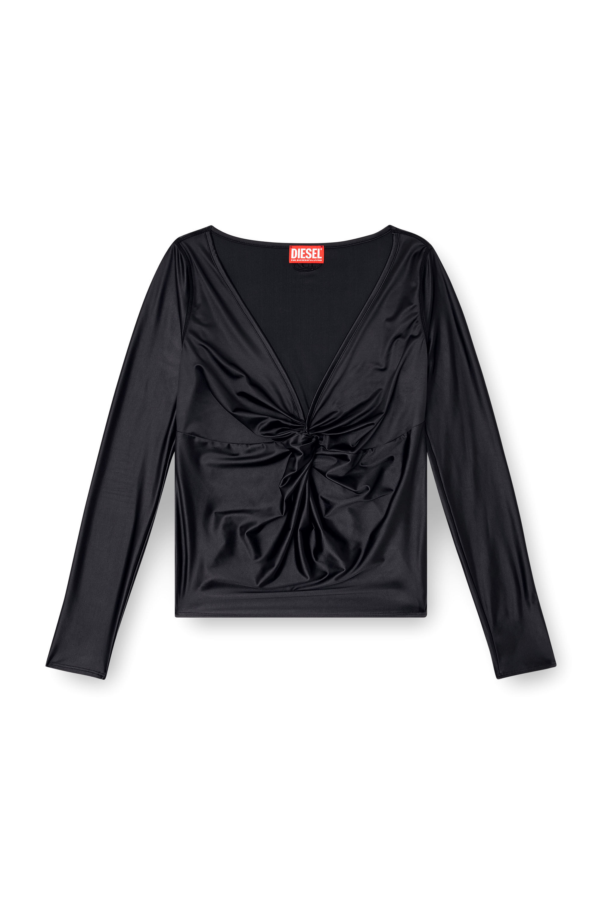 Diesel - T-KNOT, Top a maniche con scollo a V in chintz Donna in Nero - 2