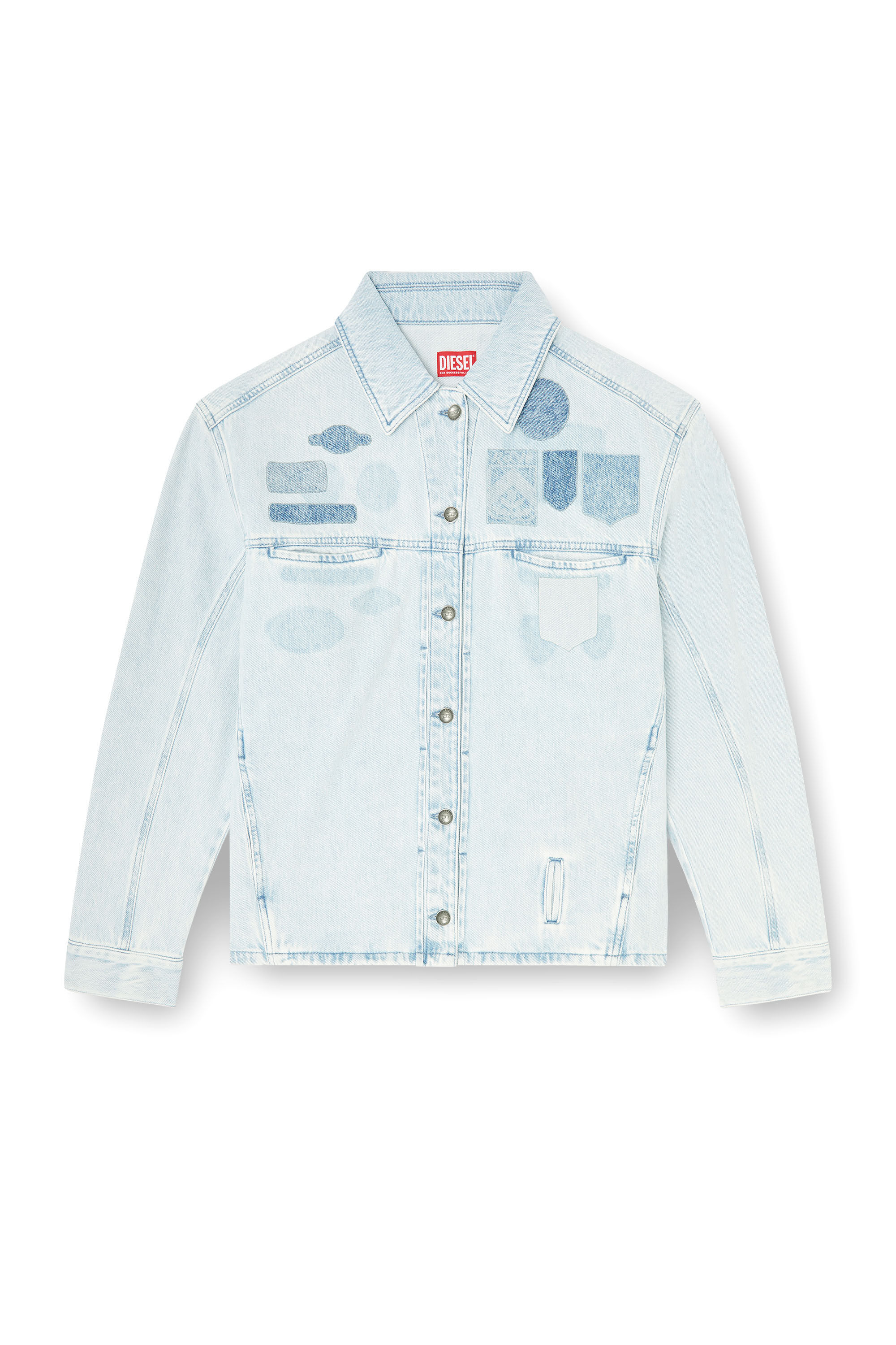 Diesel - D-RYMAVO-S, Camicia oversize in denim con effetti patch Unisex in Blu - 2