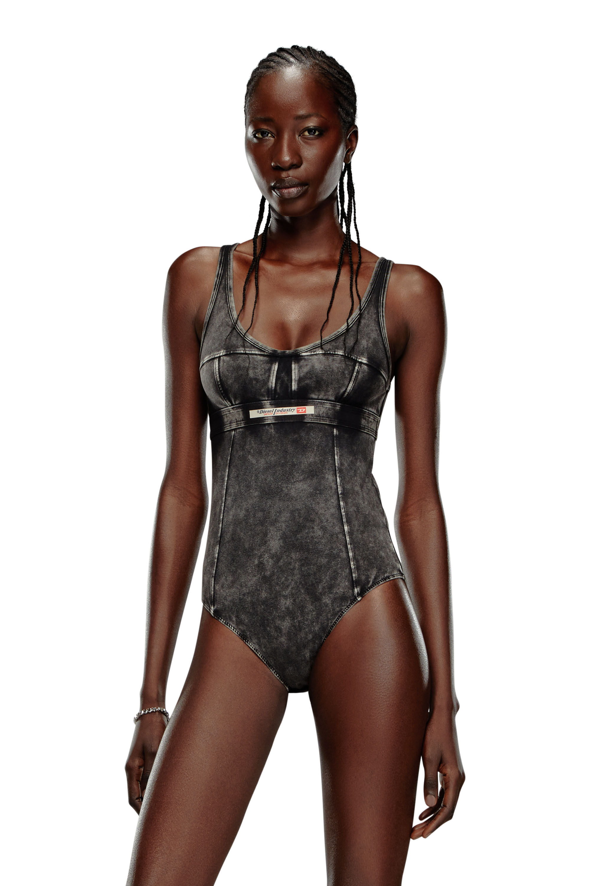 Diesel - UFBY-SELIMA, Woman Bodysuit in denim-effect jersey in Black - Image 3
