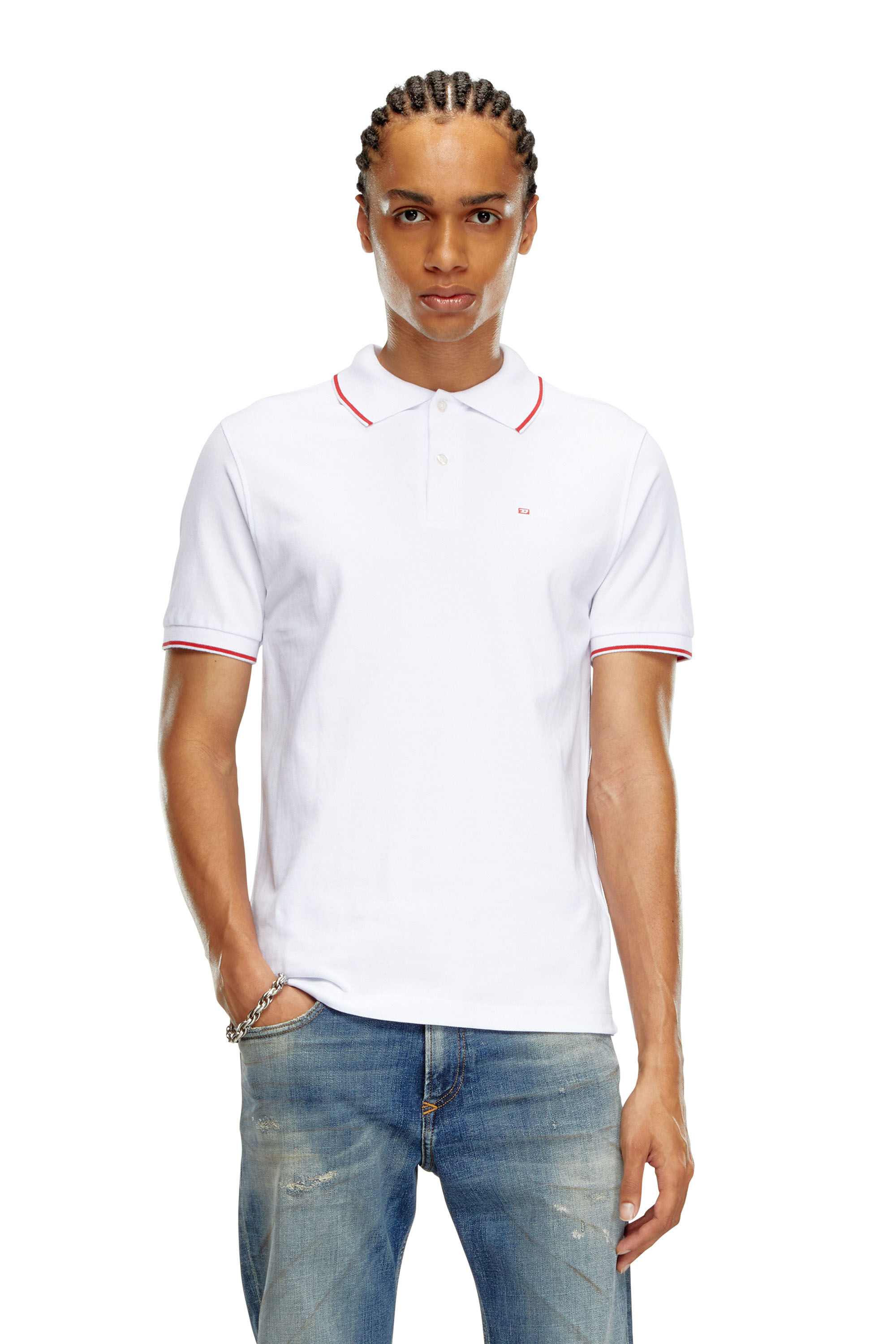 Camicia polo con micro ricamo Diesel Uomo Bianco Diesel