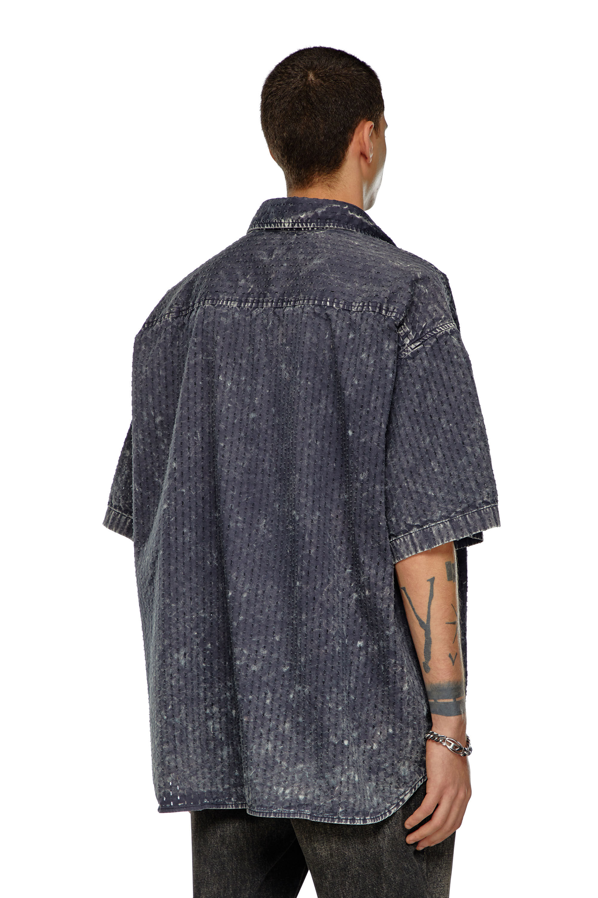 Diesel - S-LAZER, Man Perforated acid-wash short-sleeve shirt in Grey - Image 4