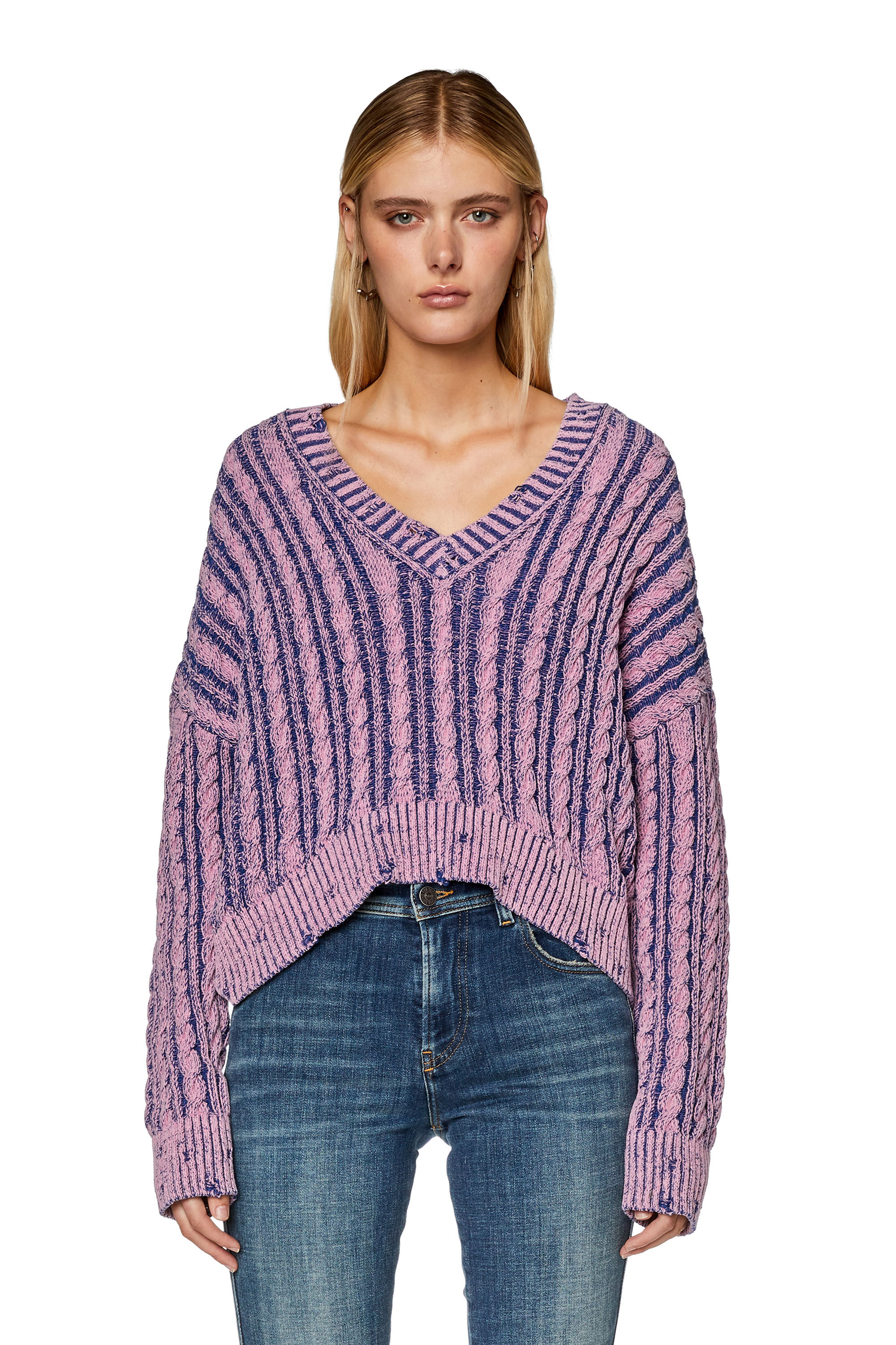 Diesel - M-OXIA, Maglione in cotone bicolore Donna in Viola - 5
