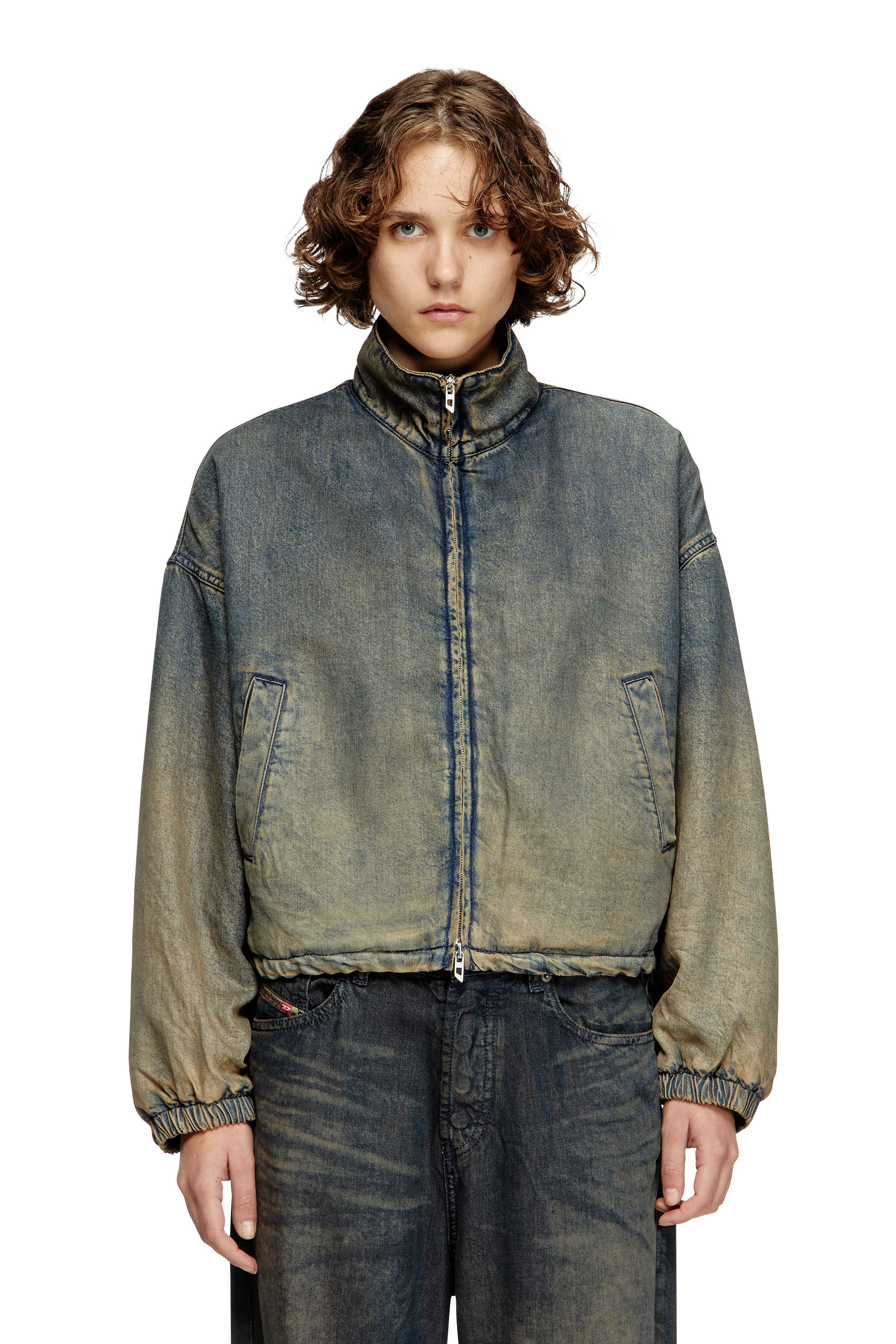 Diesel - DE-FLOWER-S, Giacca con zip in denim fluido dégradé Donna in Blu - 3