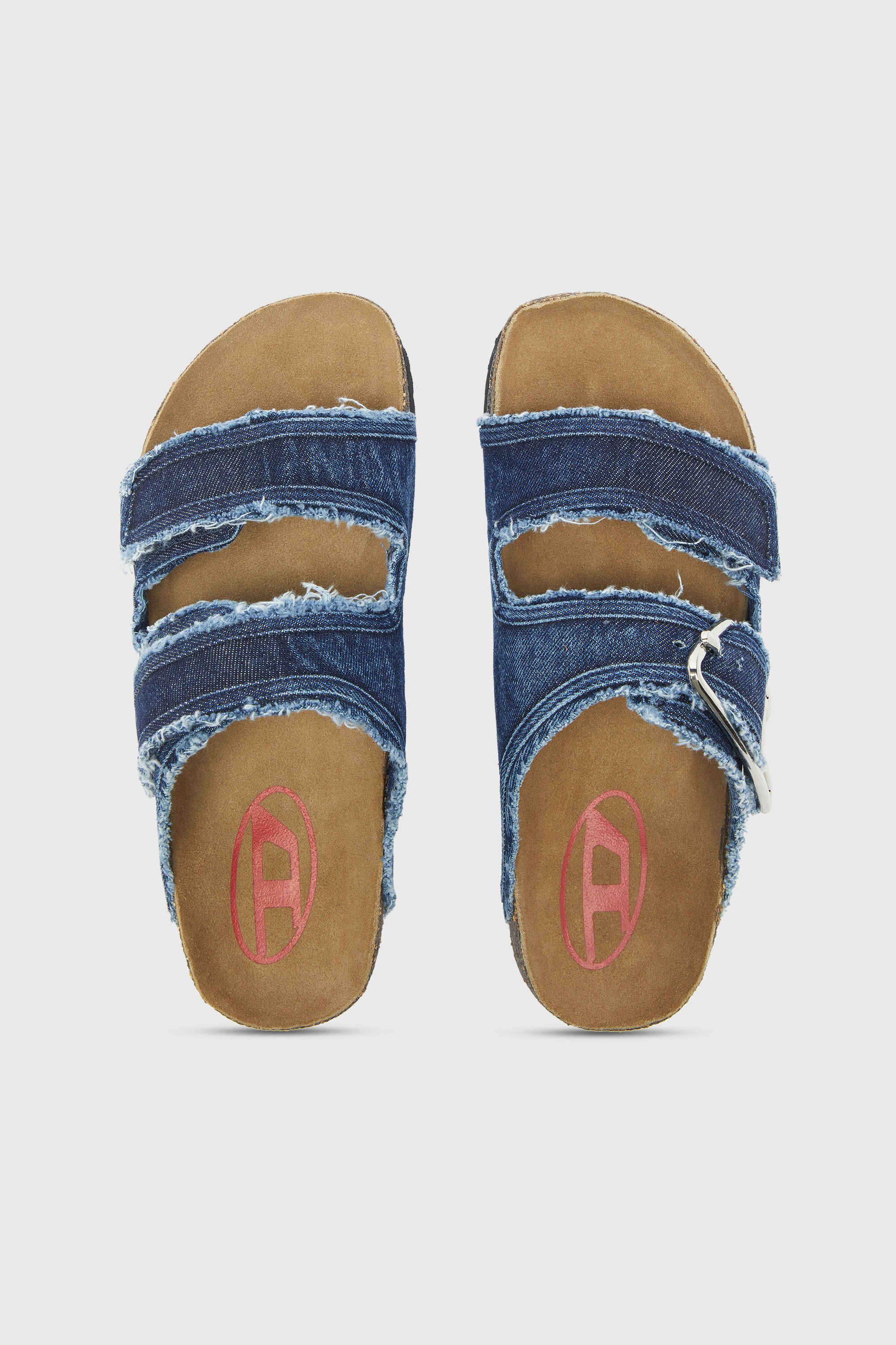 Diesel - D-WOODSTOCK D SANDAL W, D-Woodstock - Ciabatte con fasce in denim a taglio vivo Donna in Blu - 4