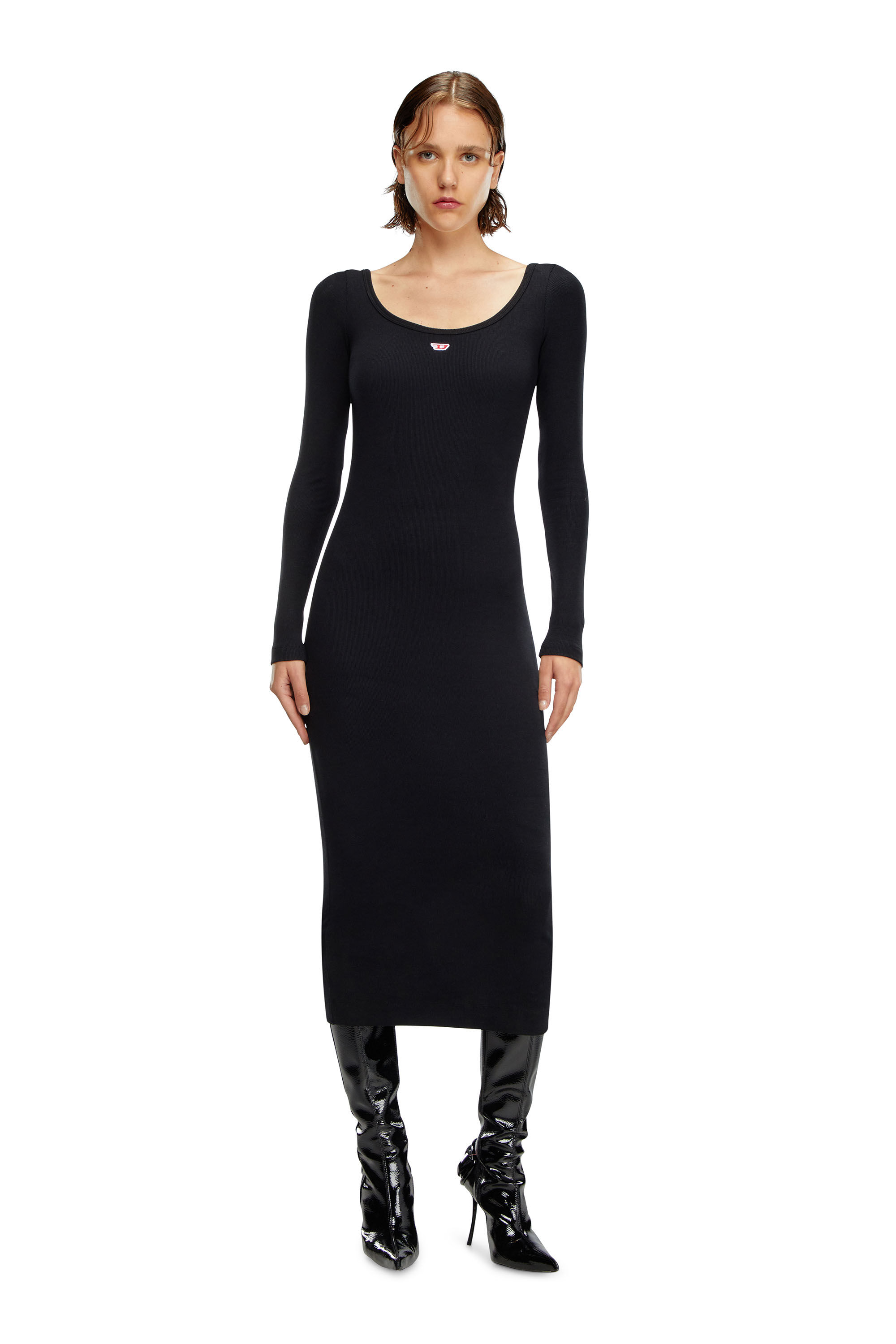 Abito midi con scollatura rotonda Donna Nero Diesel