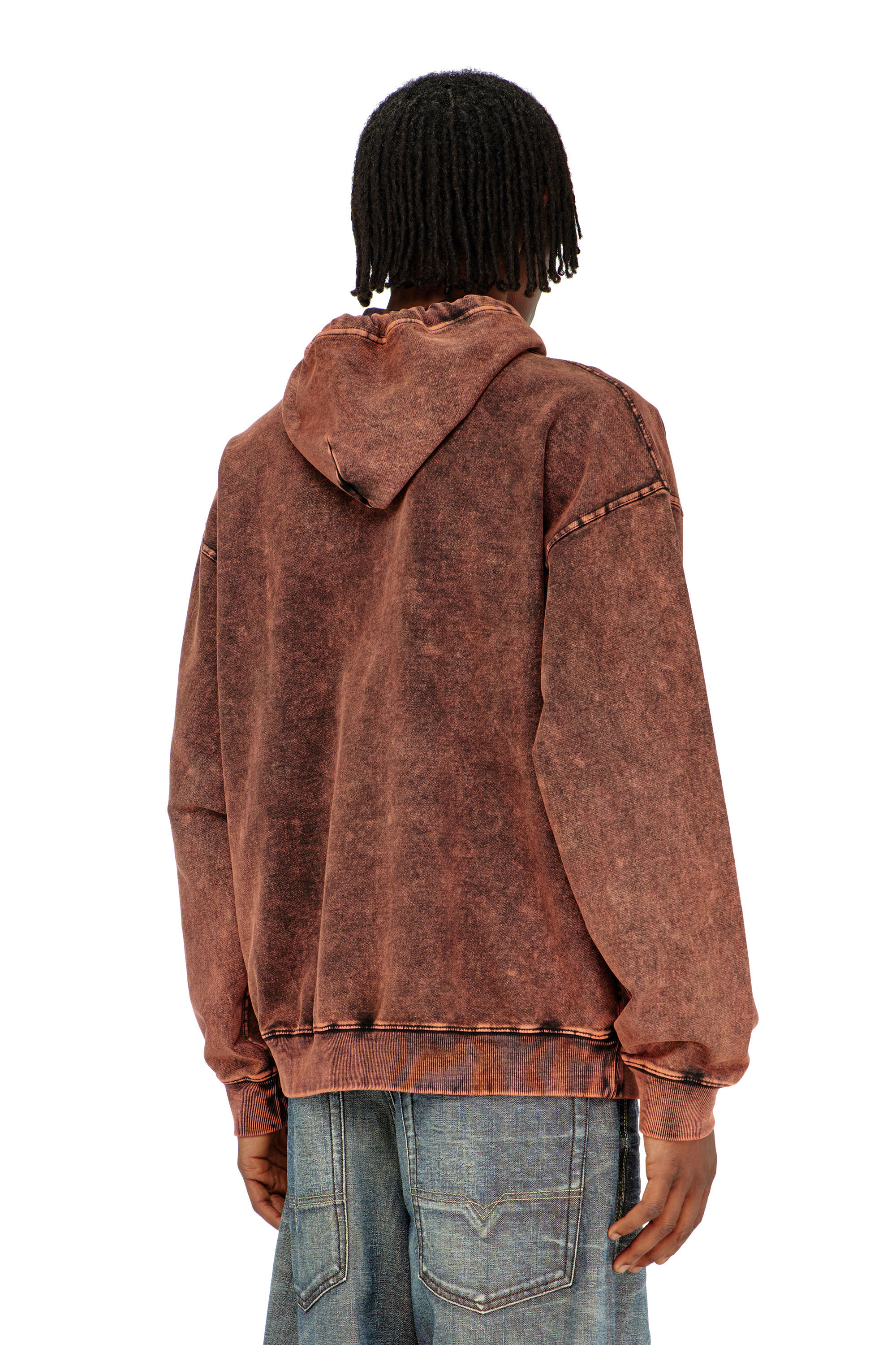 Diesel - S-BOXT-HOOD-TUK, Felpa con cappuccio effetto denim lavorato Uomo in Marrone - 4