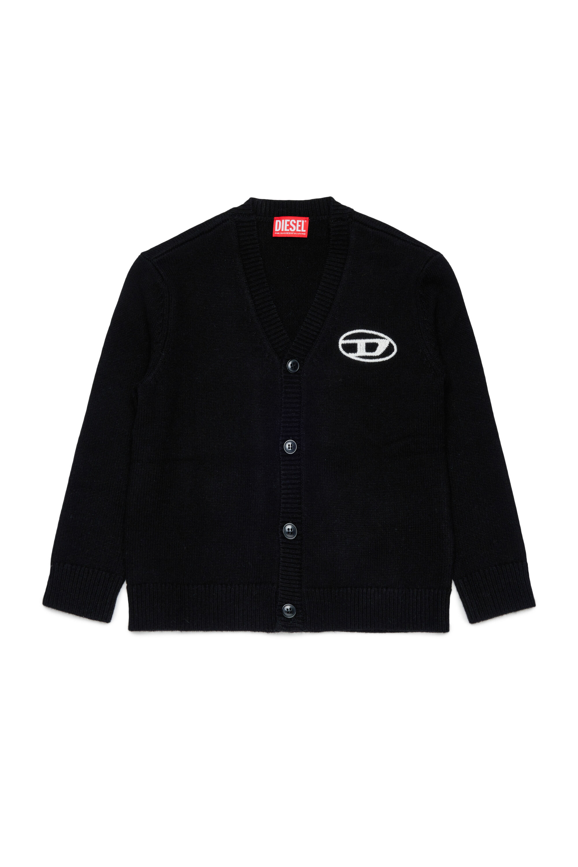 Diesel - KLABO CARDIGAN OVER, Cardigan in cachemire con logo Oval D Uomo in Nero - 1