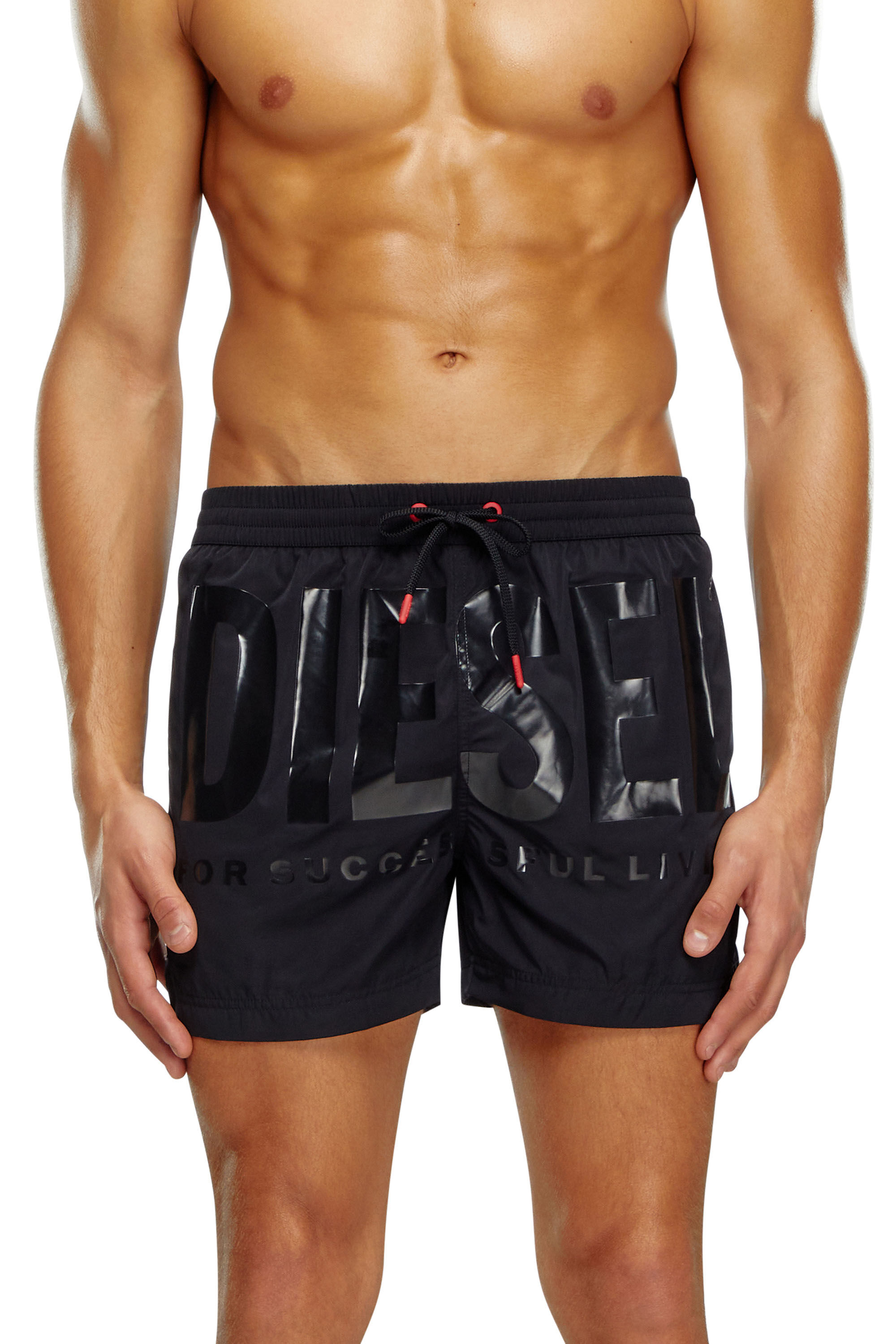 Men's Mid-length swim shorts with tonal logo | Black | Diesel
