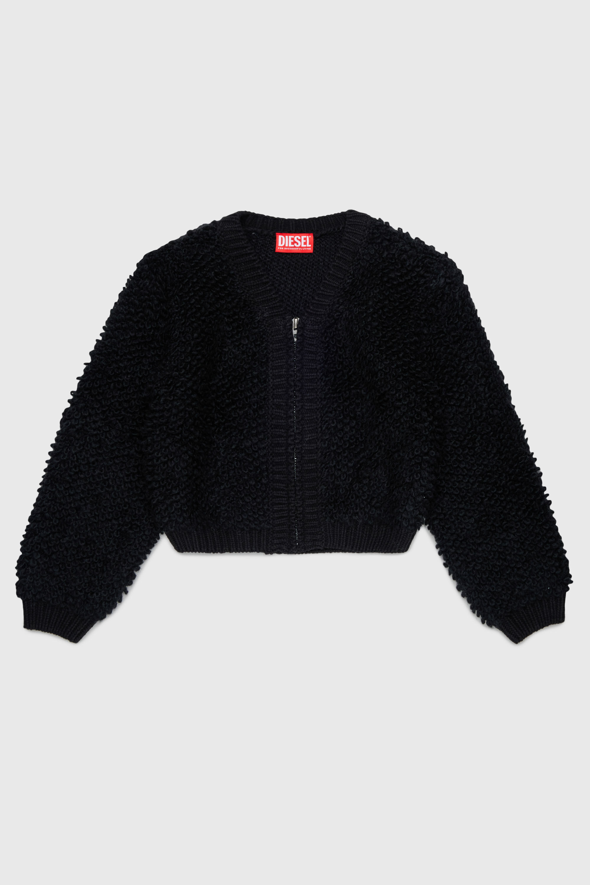 Diesel - KRIM, Cardigan zip in boucl&eacute; knit lavorato Donna in Nero - 1