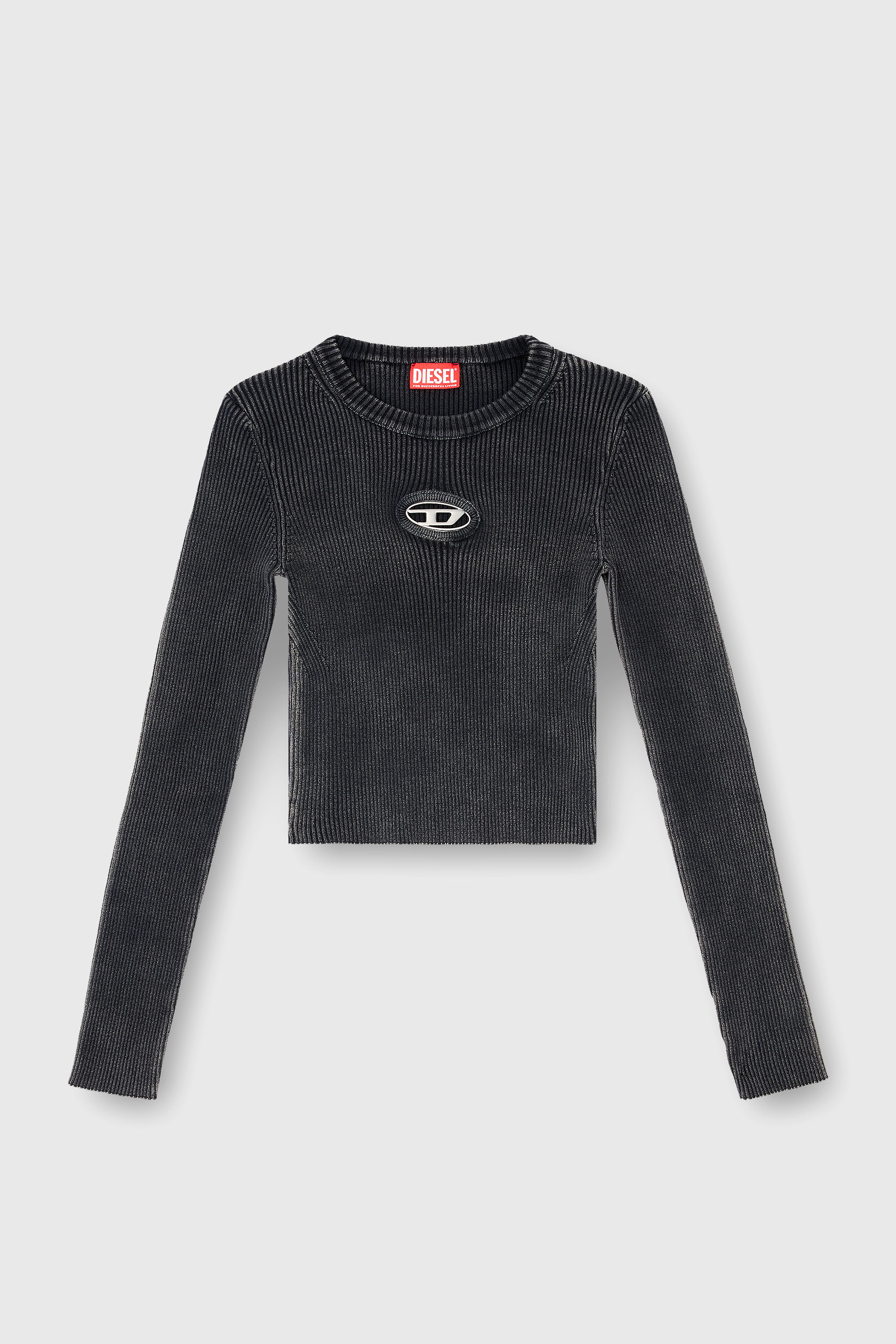 Diesel - M-ANCHOR-A, Maglia cropped con logo cut-out Donna in Nero - 2