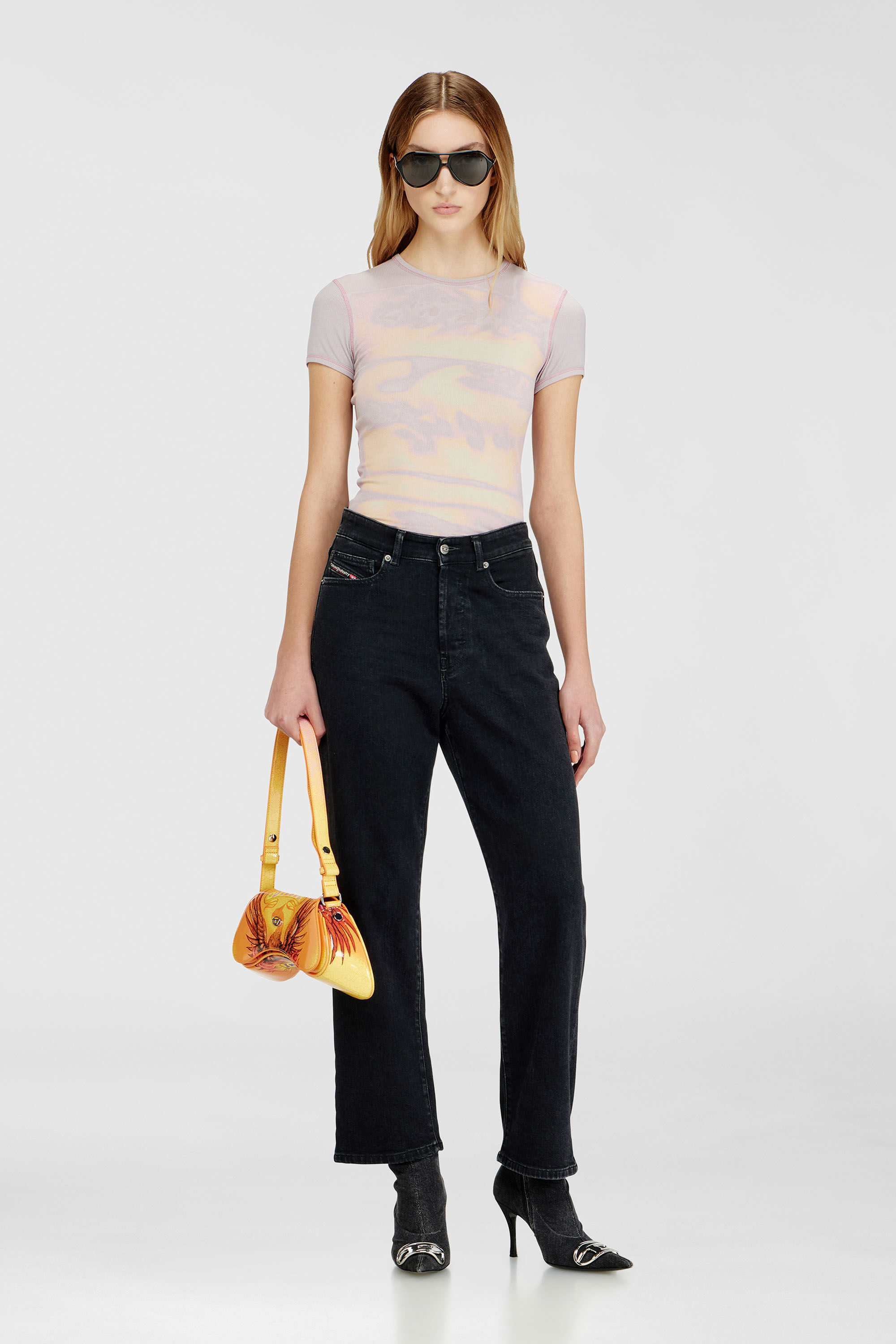 Diesel - T-ELE-LONG-AA1, Top aderente in jersey con stampa grafica Donna in Viola - 1