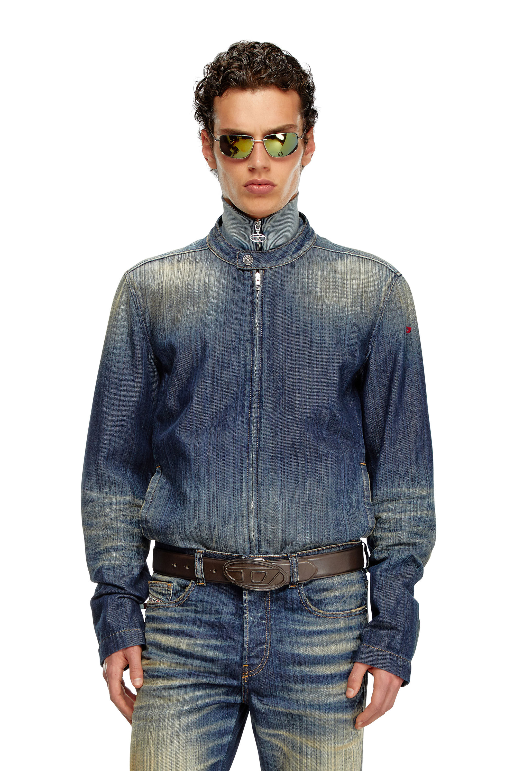 Giacca stile moto in denim streaky Uomo Blu Diesel