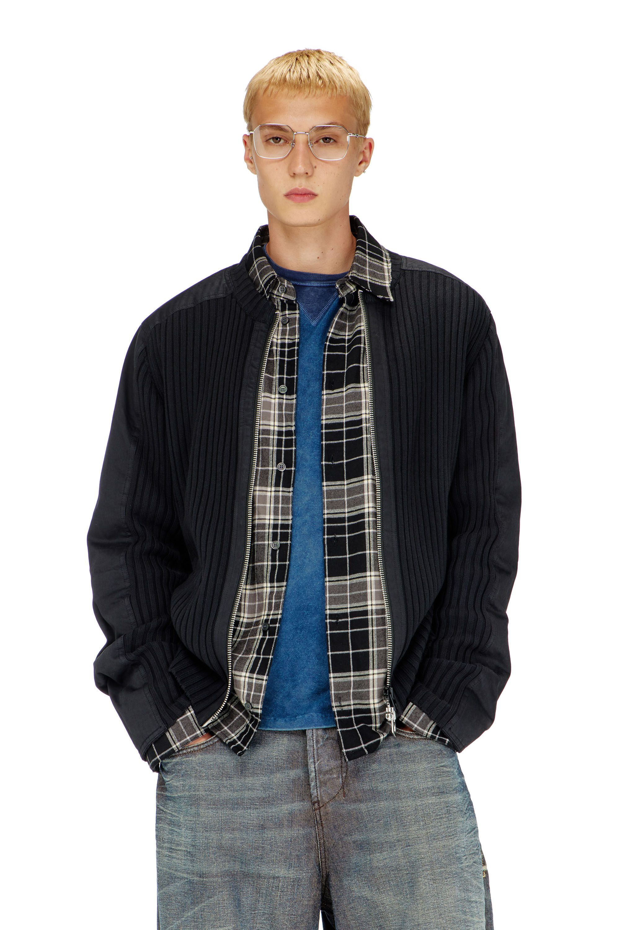 Diesel - K-MATTY, Cardigan con zip e pannelli utility Uomo in Nero - 3