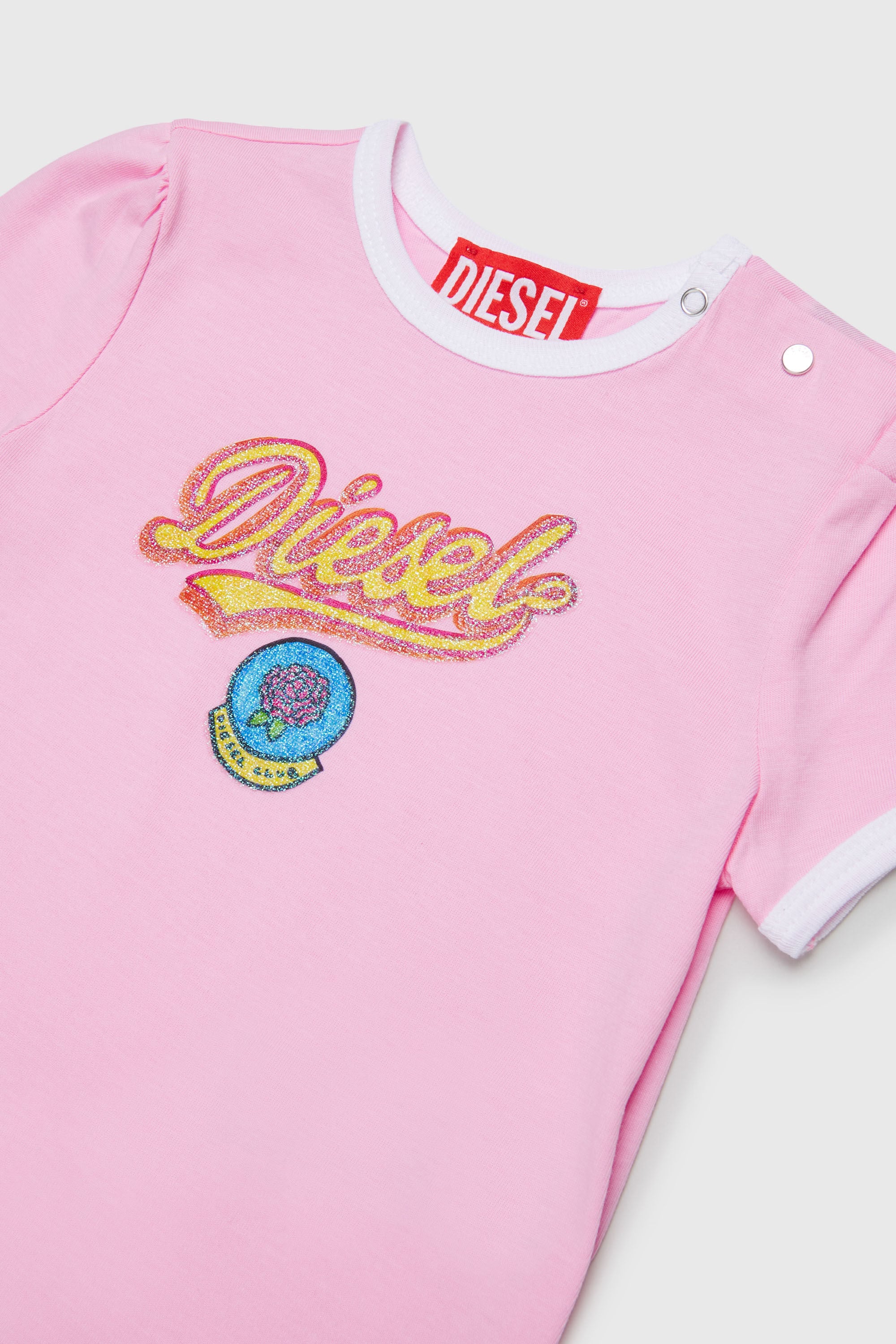 Diesel - TEPAB, T-shirt in cotone con logo effetto glitter Donna in Rosa - 3