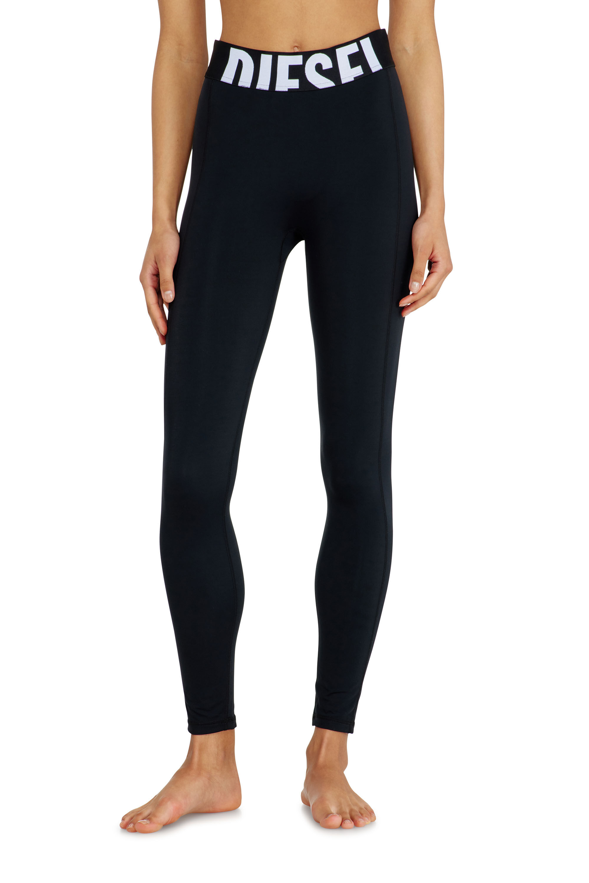 Diesel - ADELINE-D-POP, Leggings in microfibra con logo tagliato Donna in Nero - 3