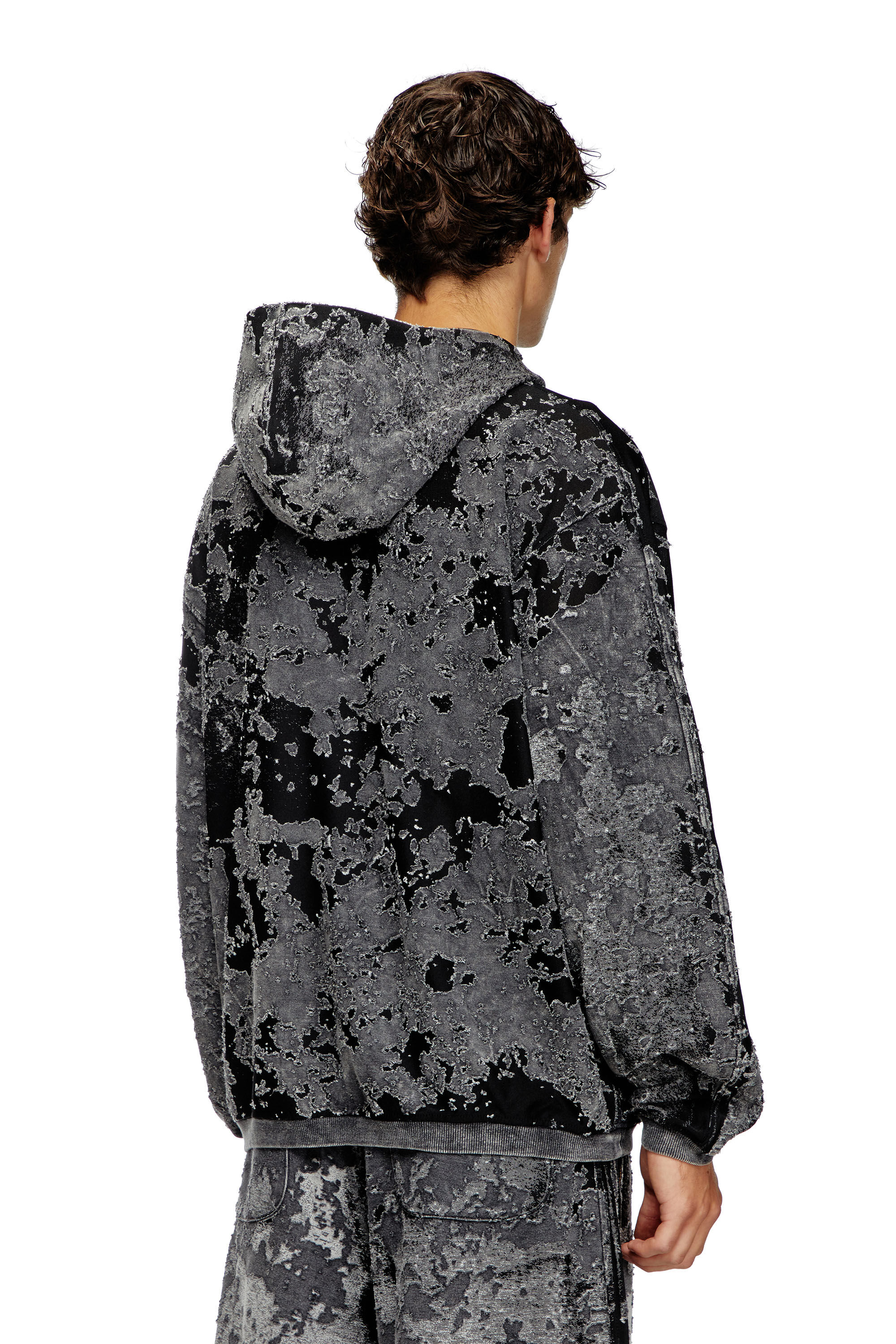 Diesel - S-IRTA, Hoodie con burnout camouflage Uomo in Nero - 4