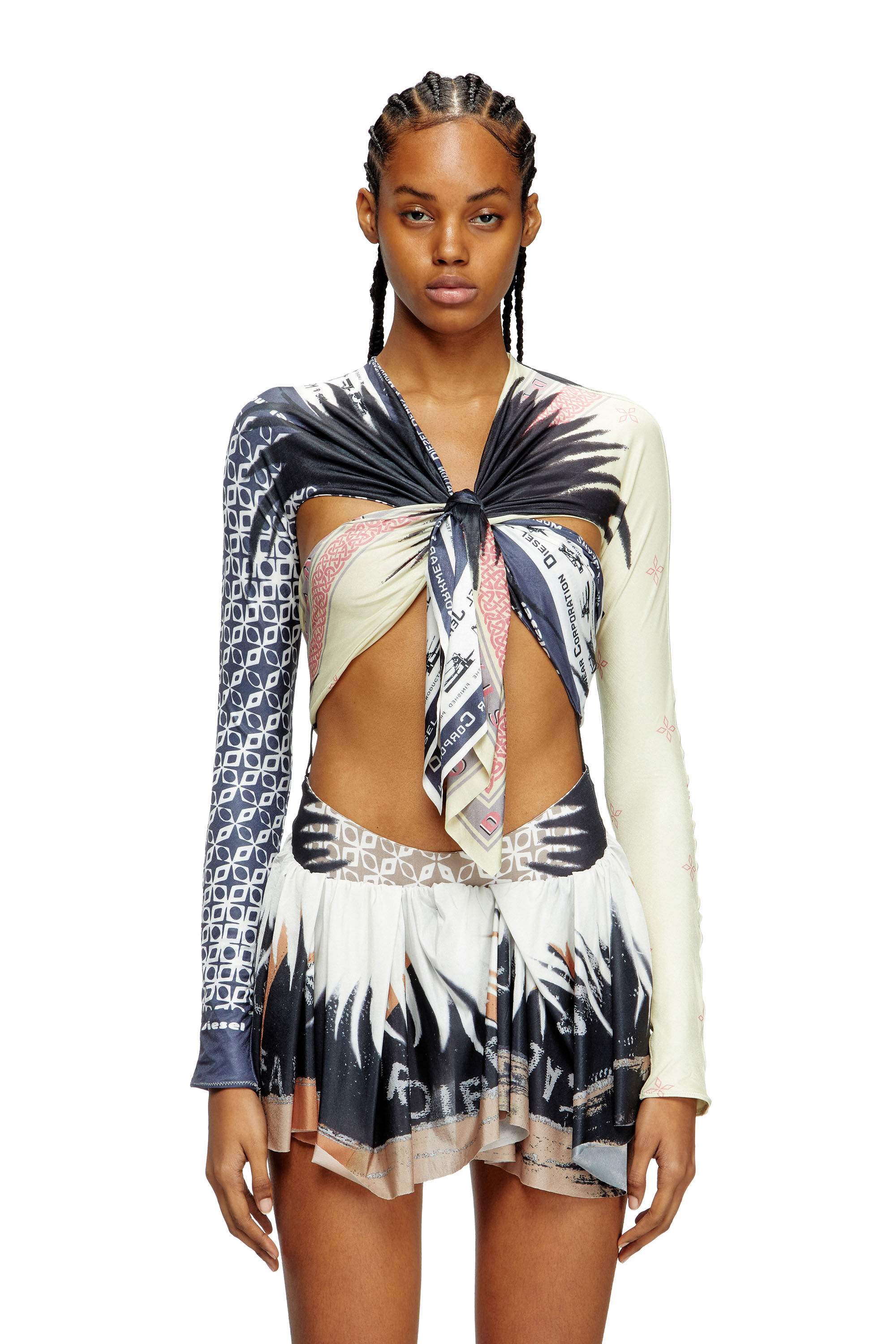 Diesel - T-EXO, Top con drappeggi bandana sul davanti Donna in Multicolor - 3