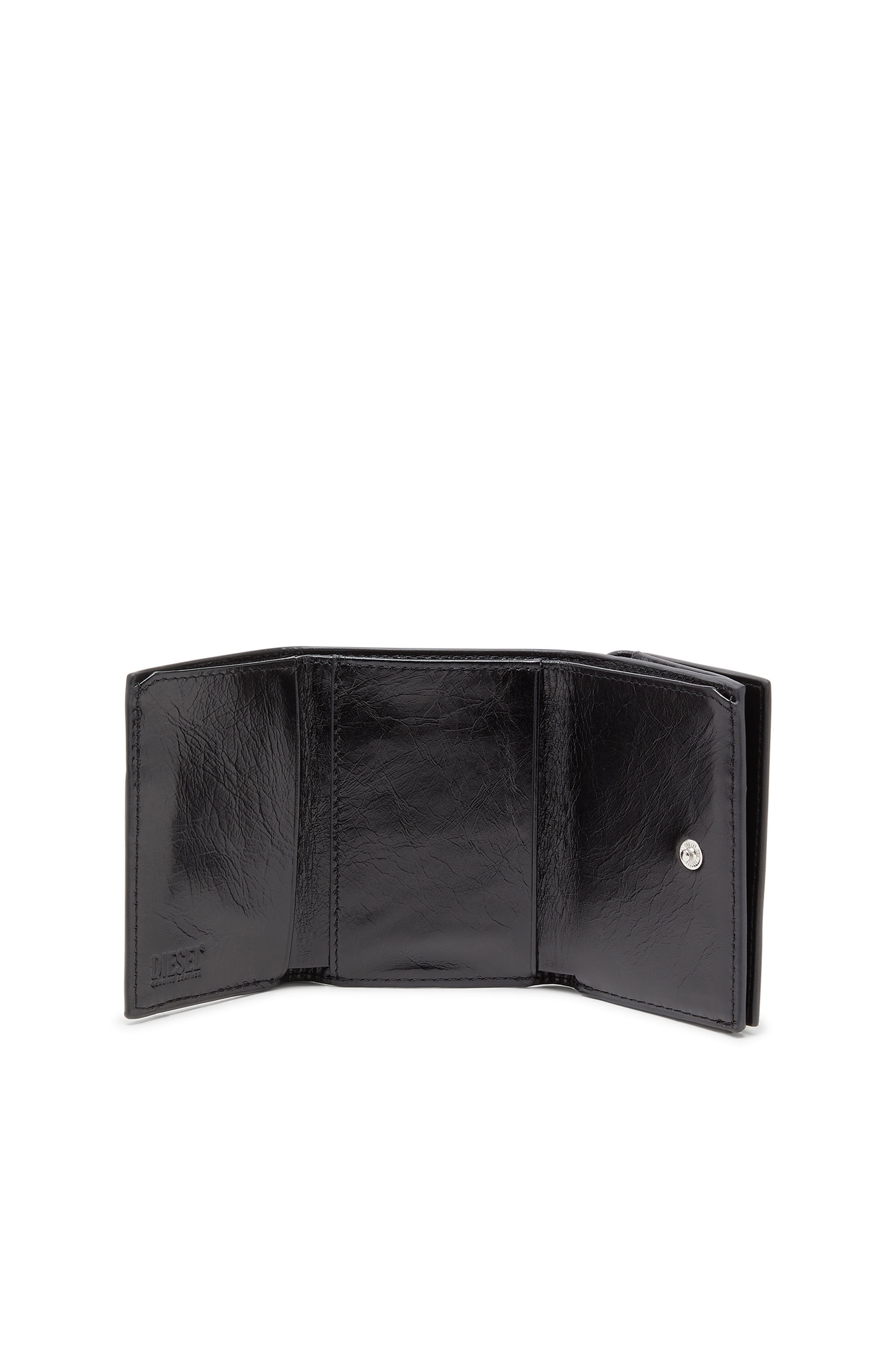 Diesel - TRI FOLD COIN XS II, Portafoglio tri-fold in pelle con motivo a catena goffrato Donna in Nero - 3