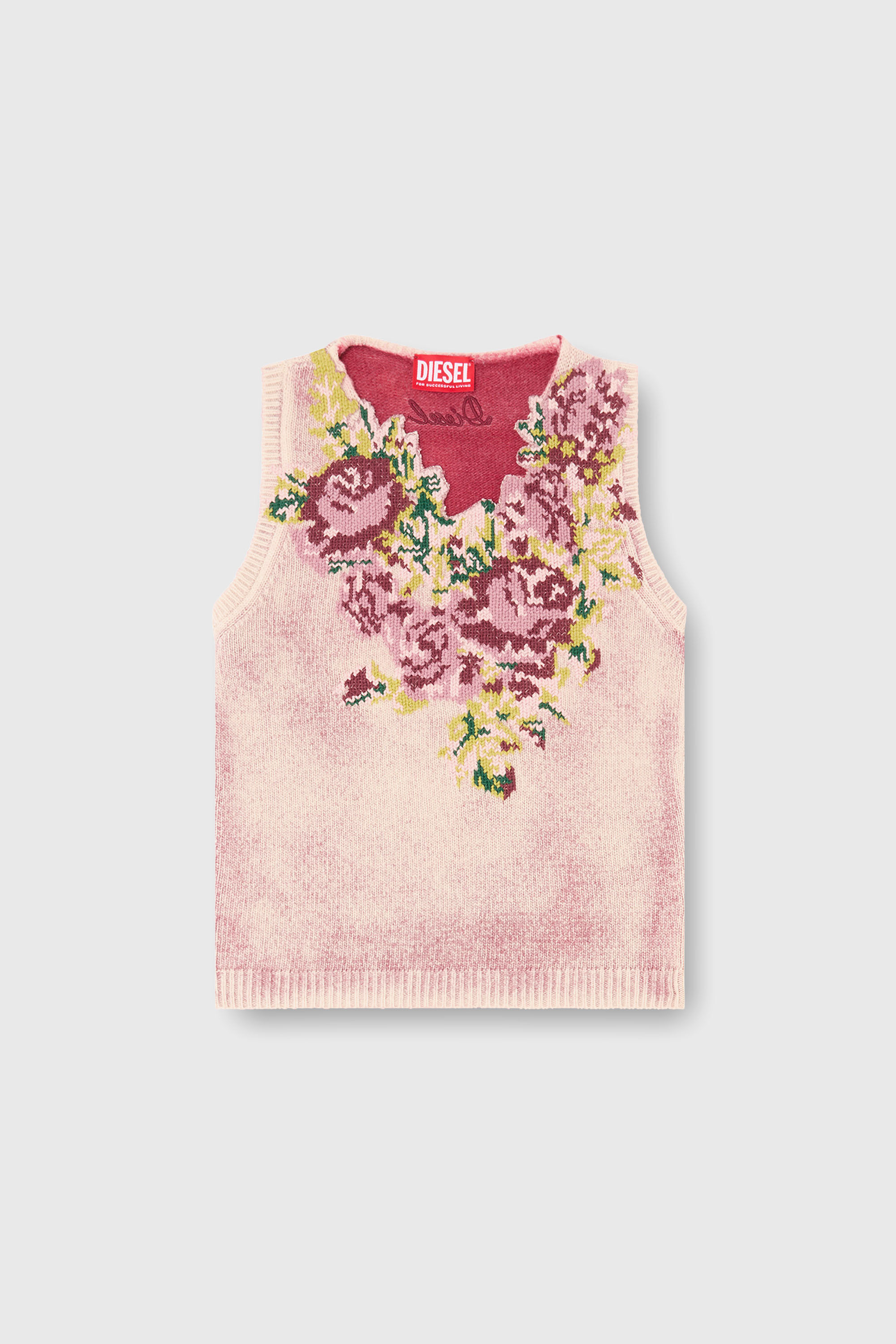 Diesel - M-RARIS, Gilet in maglia misto lana a motivo floreale Donna in Rosa - 2