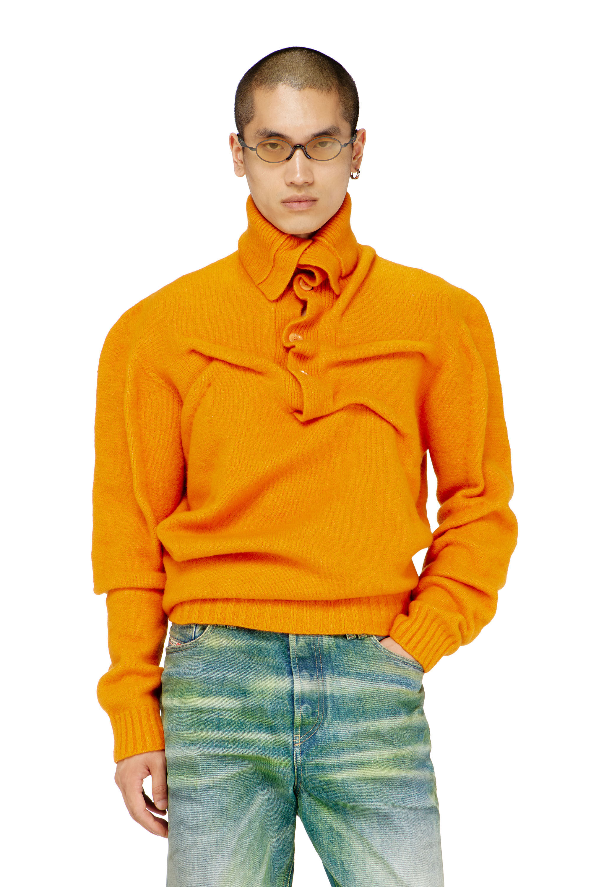 Diesel - K-ANDREW, Maglione con bottoni al collo in maglia cotta effetto stropicciato Uomo in ToBeDefined - 3
