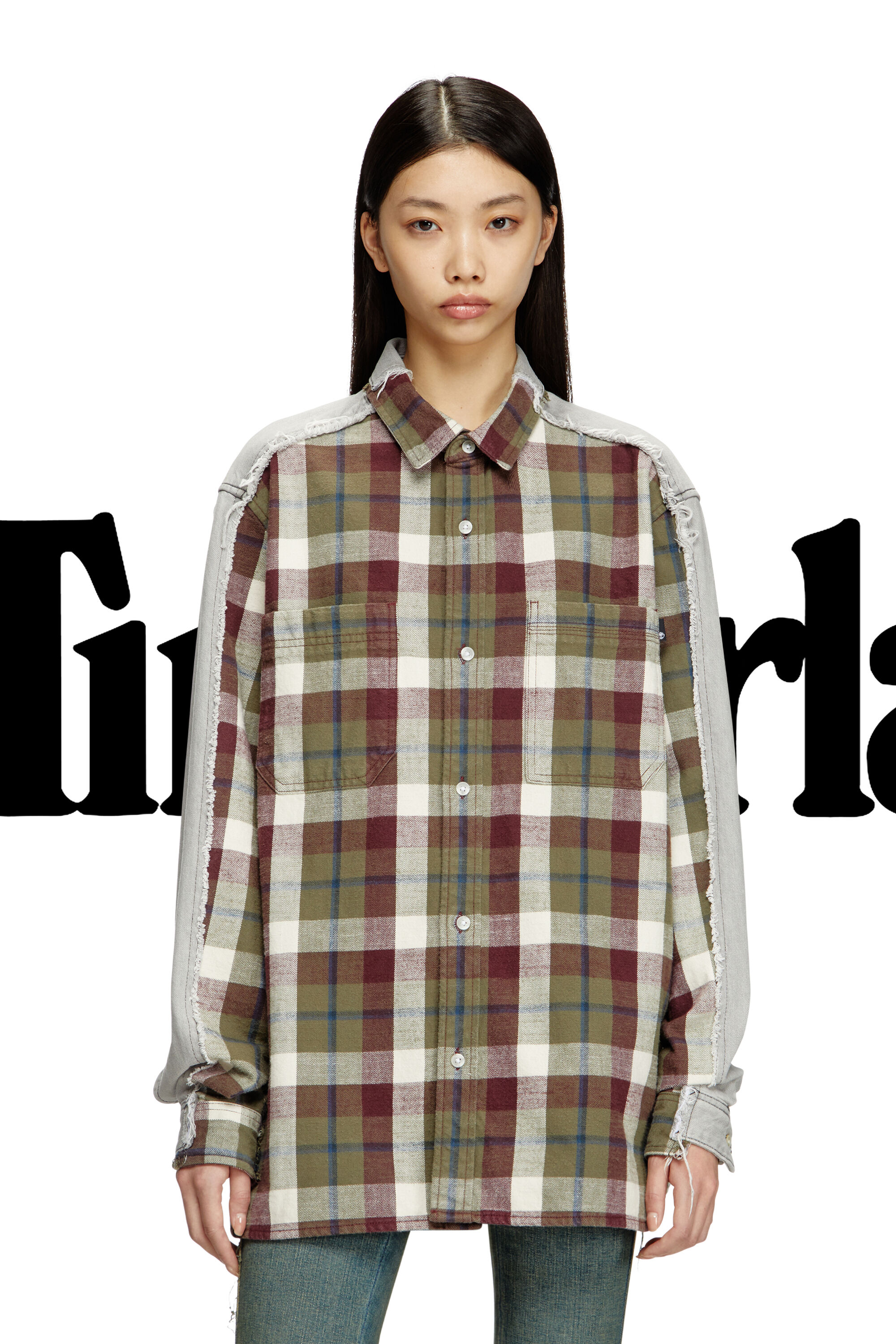 Diesel - Shirt Diseloves 8B, Camicia in tessuto check e denim effetto bleach Unisex in Multicolor - 3