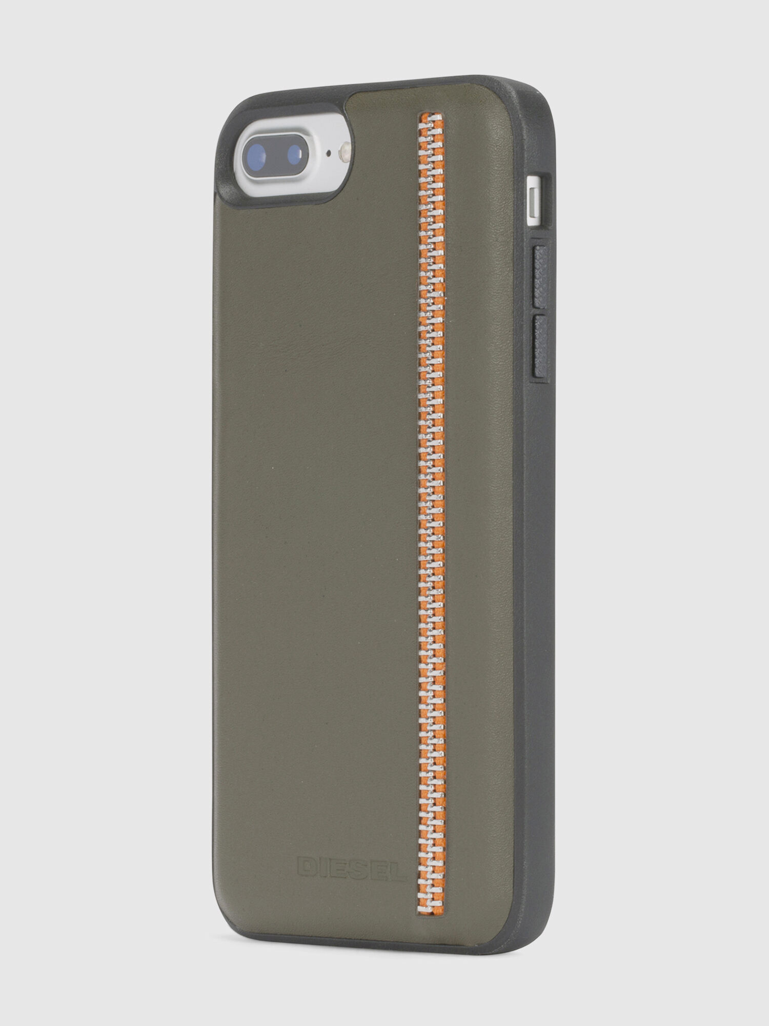 Diesel - ZIP OLIVE LEATHER IPHONE 8 PLUS/7 PLUS/6s PLUS/6 PLUS CASE, Cover verde oliva con zip, iPhone 8 Plus/7 Plus/6s Plus/6 Plus Unisex in Verde - 3