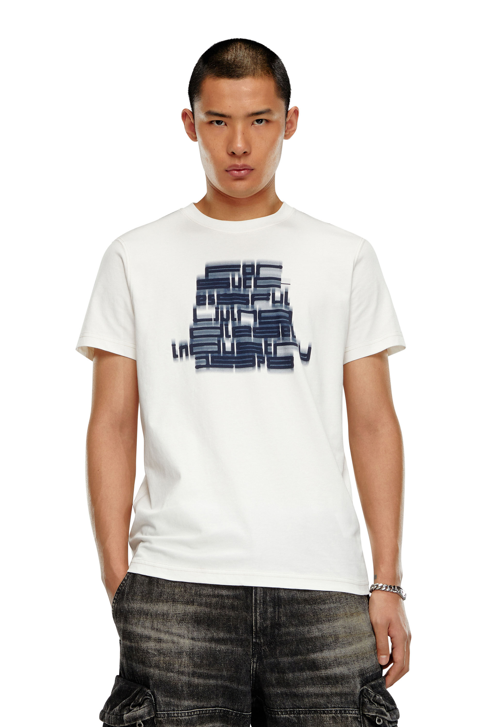 Diesel - T-DIEGOR-N1, T-shirt con stampa For Successful Living sfumata Uomo in Bianco - 3