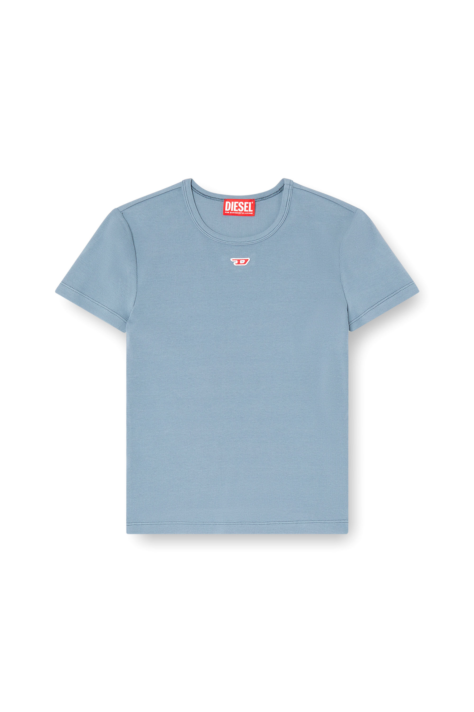 Diesel - T-ELE-LONG-D, T-shirt con patch logo D Donna in Blu - 2