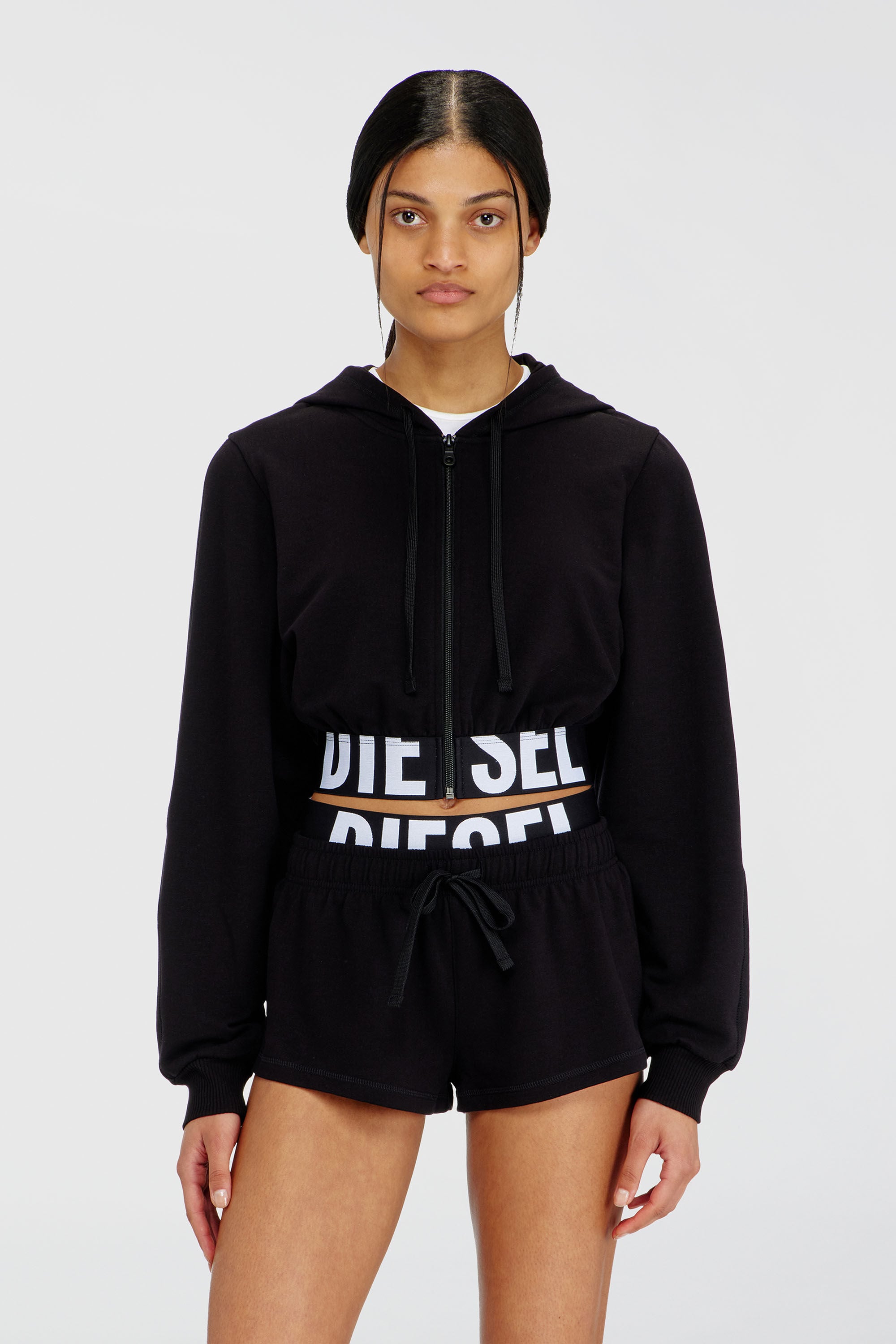 Diesel - NIKA-D-POP, Felpa cropped con banda logo Donna in Nero - 3