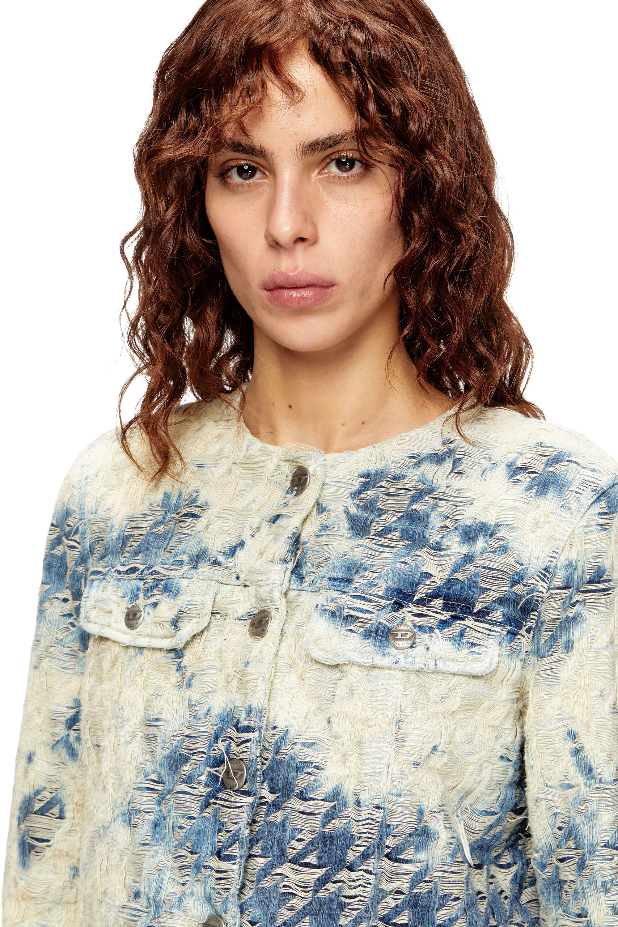 Diesel - DE-GRAFY-FSH, Giacca in denim con trama pied-de-poule Donna in Multicolor - 5