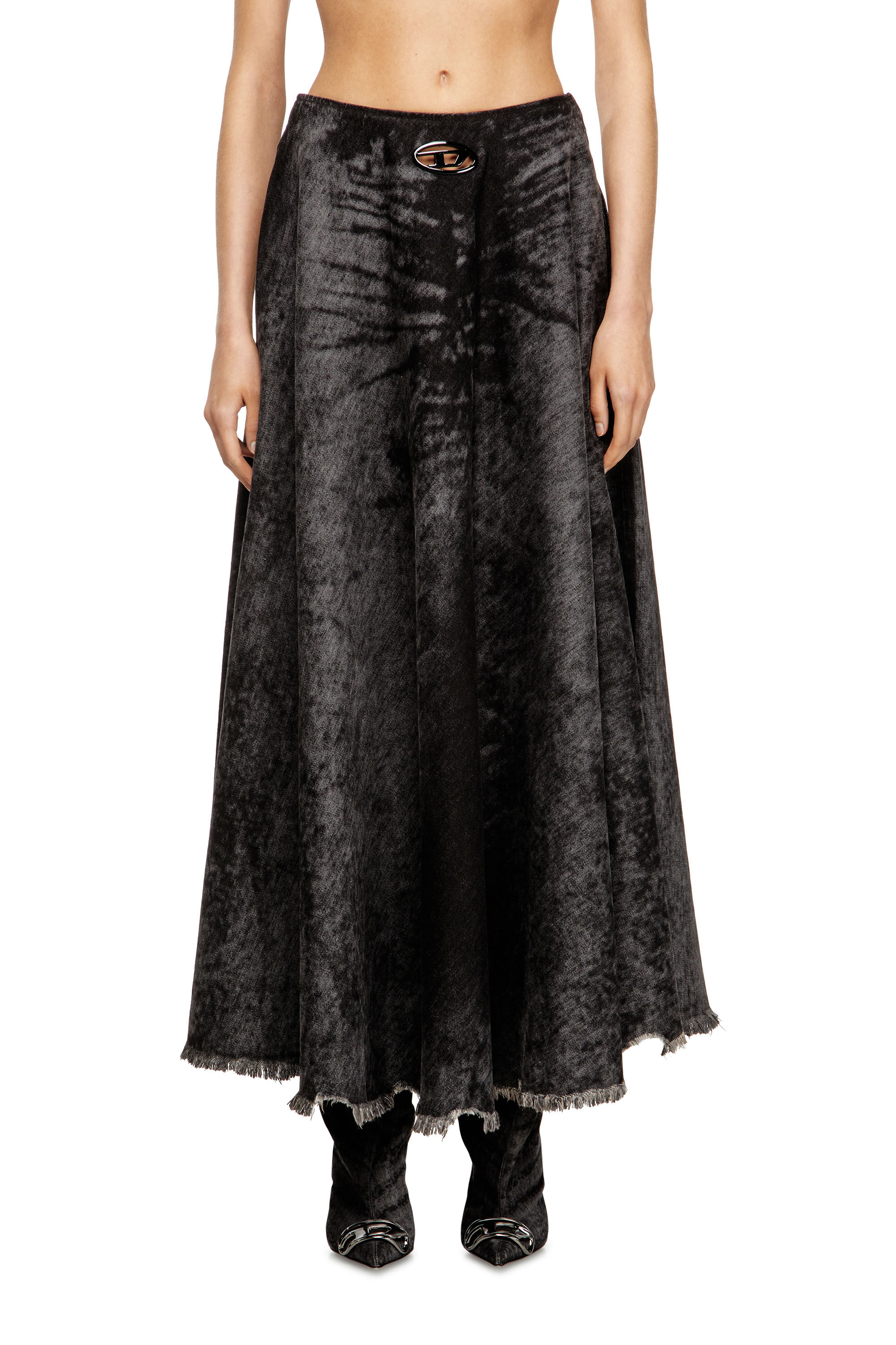 Diesel - DE-HANNIE-FSH, Gonna a ruota in denim e canapa laserato Donna in Nero - 3