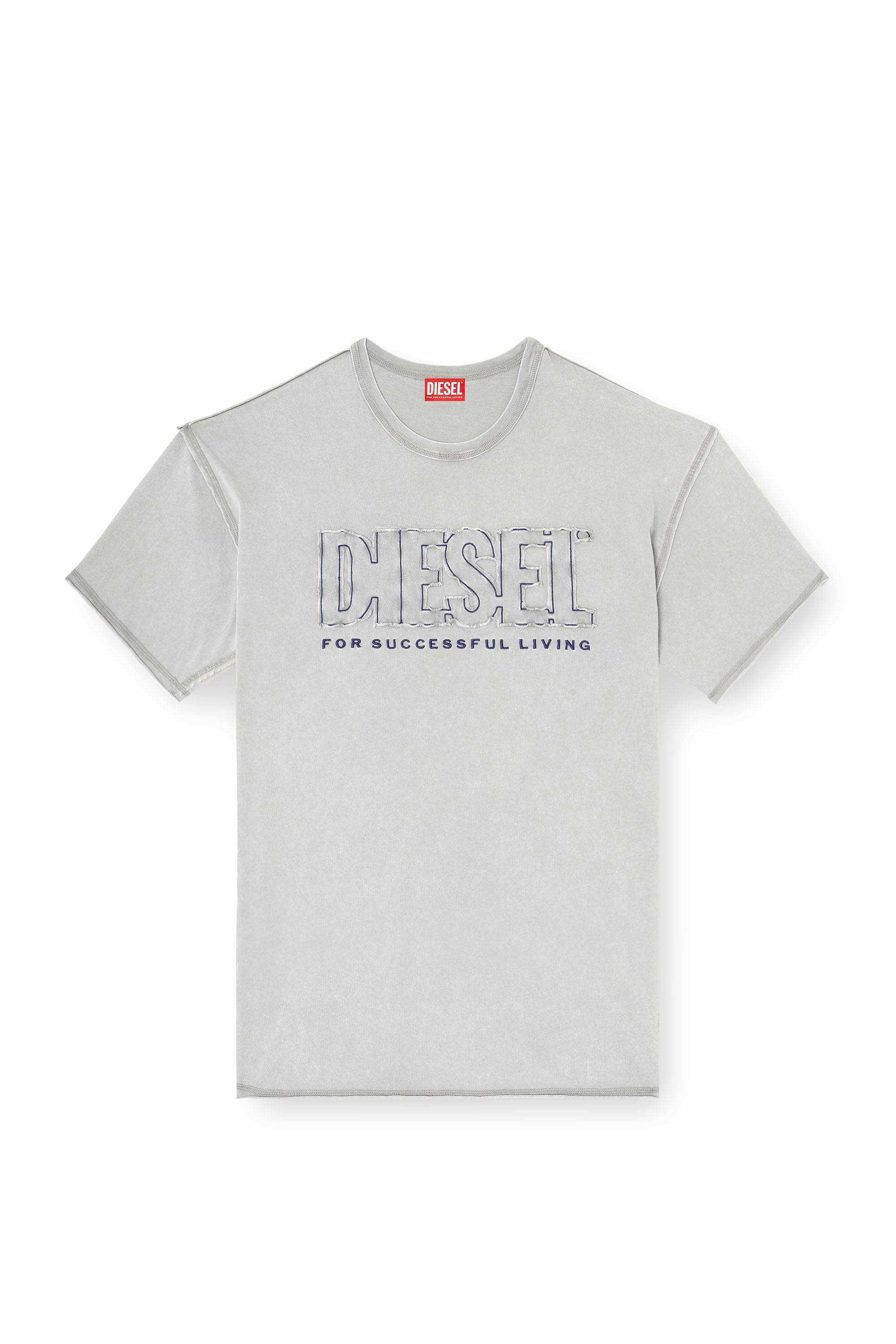 Diesel - T-RAWBOXT, T-shirt con logo applicato e bordo grezzo Uomo in Grigio - 2