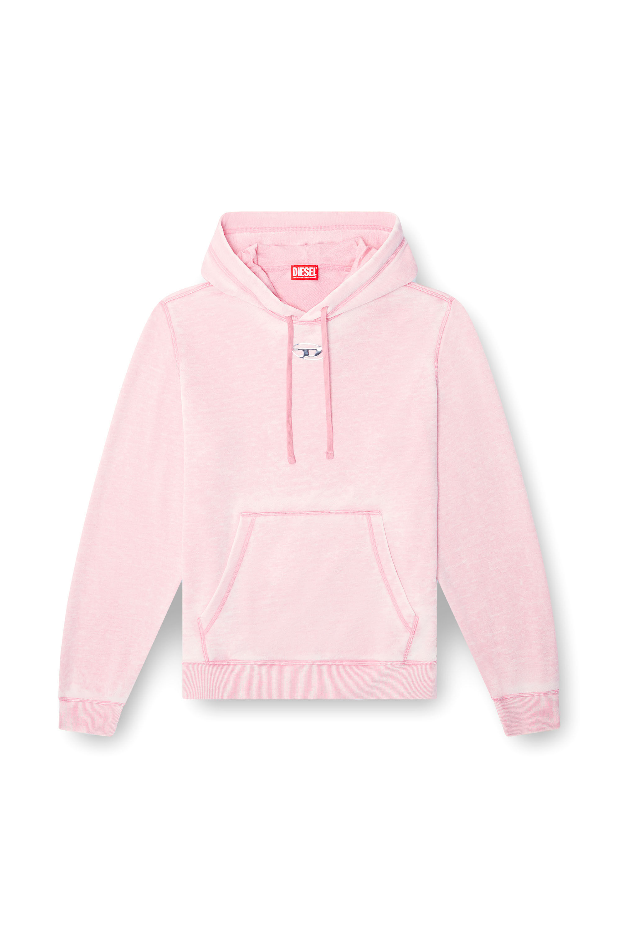 Diesel - S-GINN-HOOD-PAK, Hoodie con burnout e logo effetto cromato Uomo in Rosa - 2