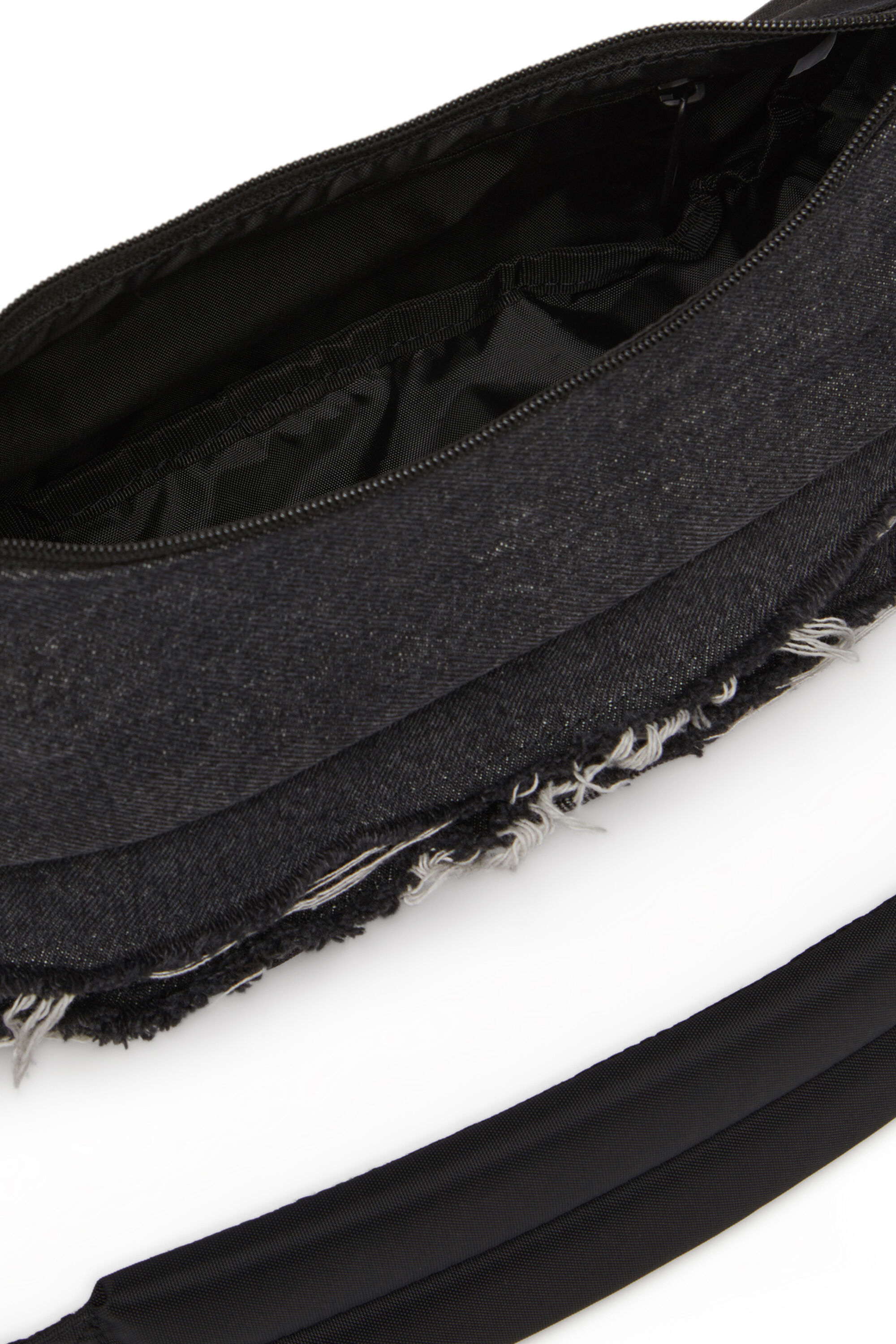 Diesel - DIESEL SHOULDER BAG, Borsa da spalla in denim distressed e CORDURA® Unisex in Nero - 4