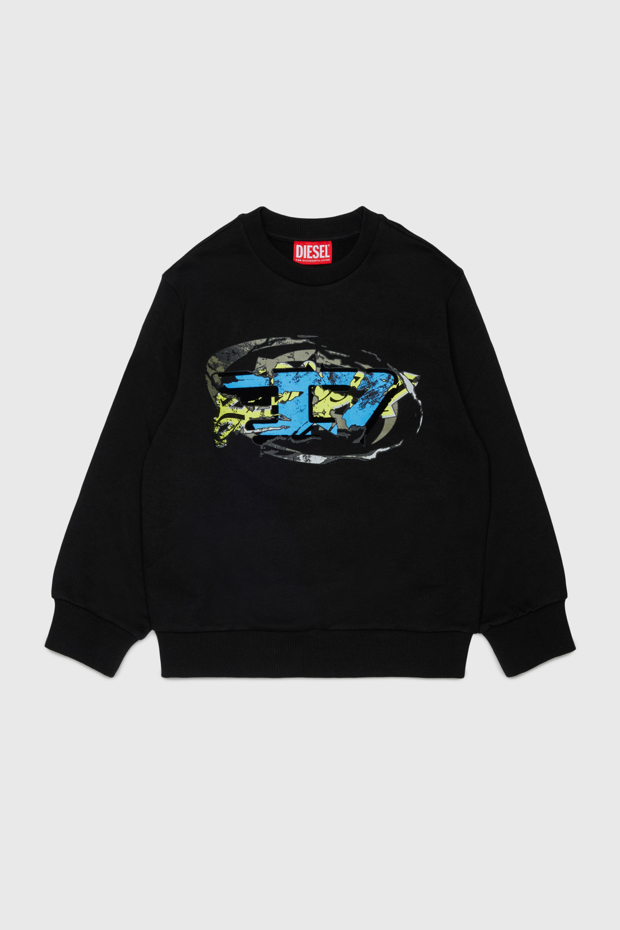 Diesel - SCRAP OVER, Felpa con stampa grafica Oval D Uomo in Nero - 1
